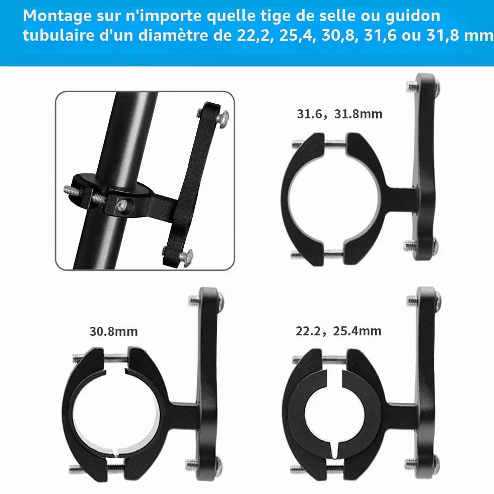 Bicyclette VTT Support Adaptateur pour Porte Bouteille en Alliage d'Aluminium, Facile à Installer Vélo Fixation pour Porte Bidon Verrouillé Double Face sur Guidon Tige De Selle, Noir