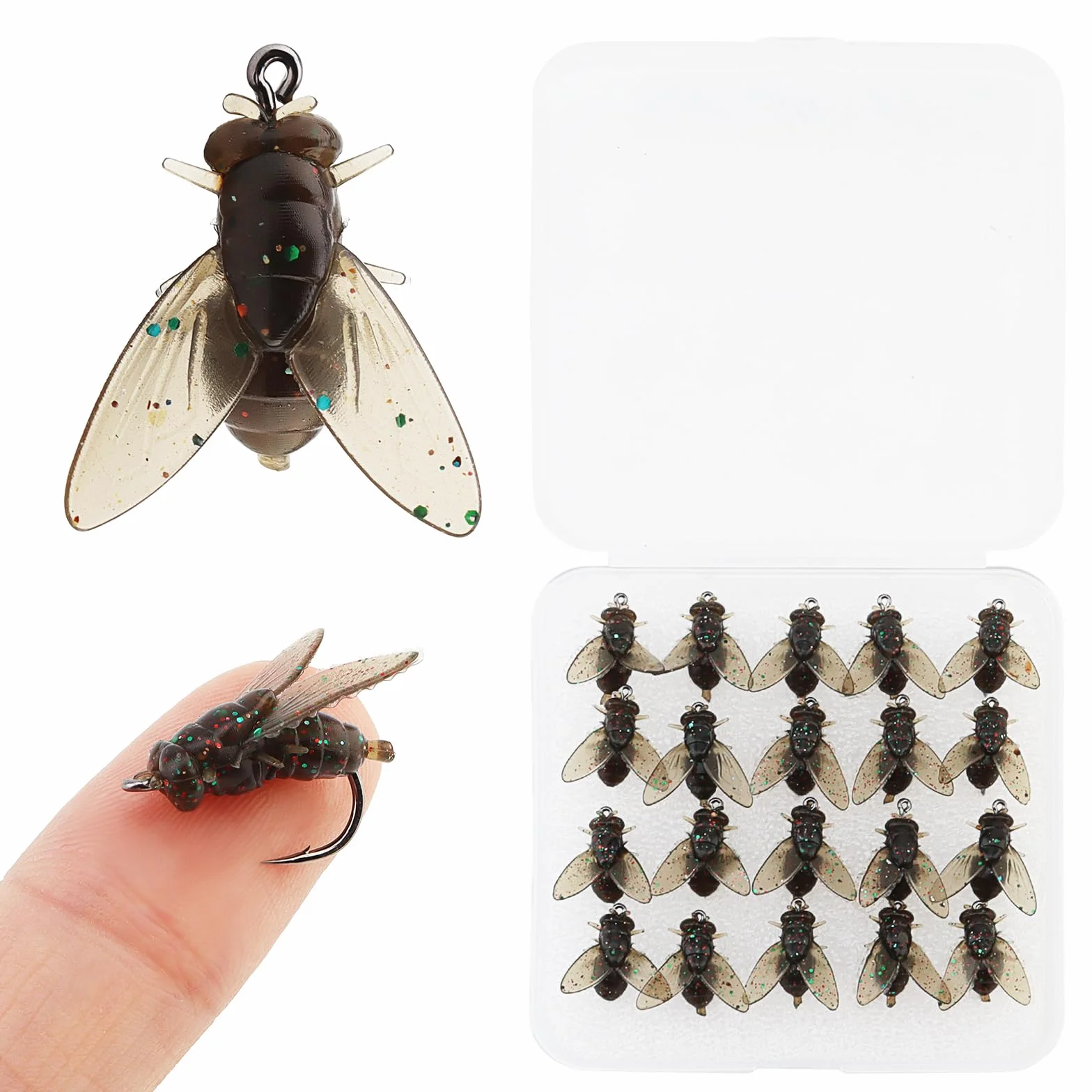 Lot de 20 mouches de pêche à la mouche, mouches sèches et humides pour la pêche à la mouche, leurres d'appâts pour truite, bar, saumon, panfish