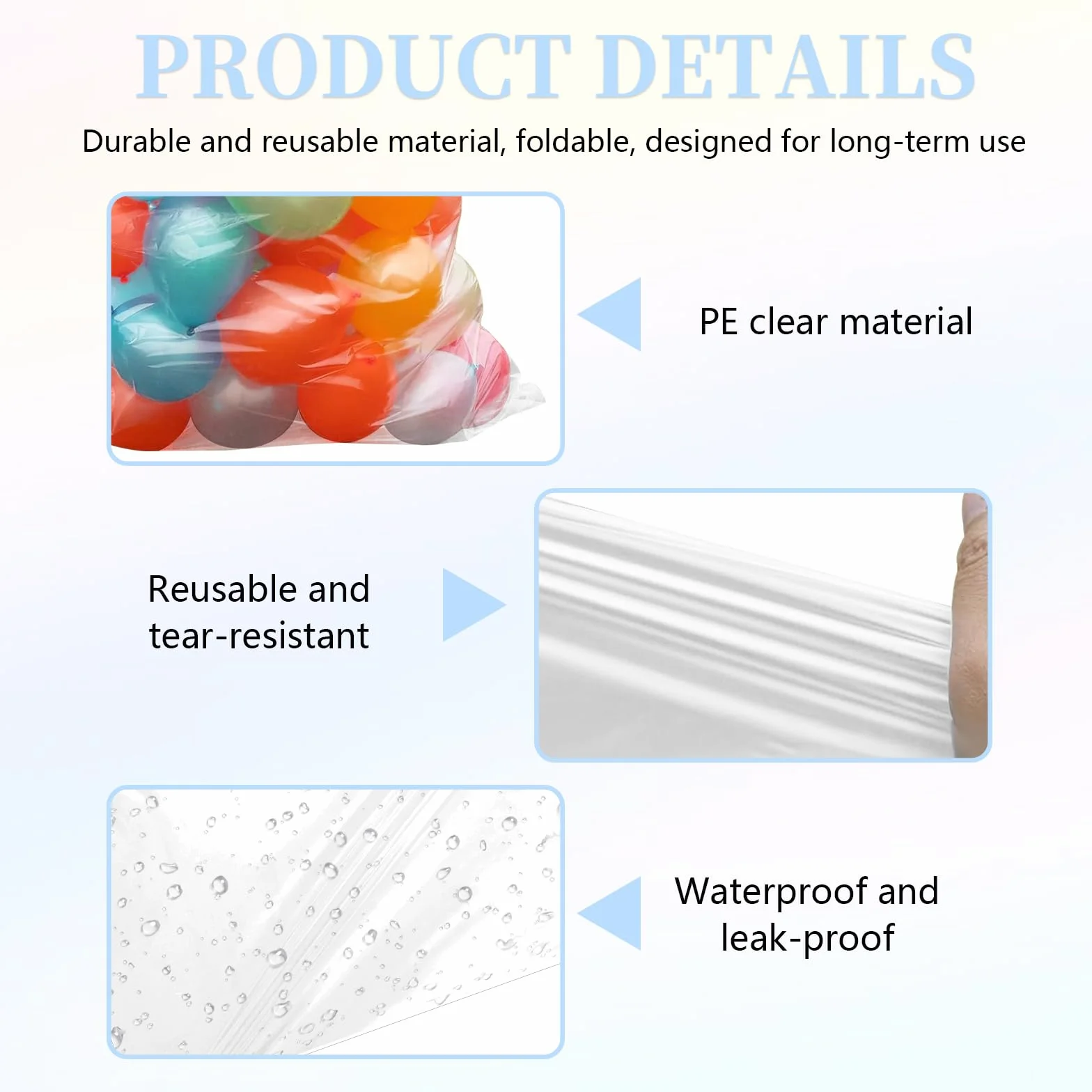 6 Pièces Sacs de Rangement pour Ballon Gonflable, 150 x 250 cm Sacs de Transport Ballon en Plastique Transparent, Sacs de Rangement en Plastique pour Meubles, Couette, Fête, et de Mariage