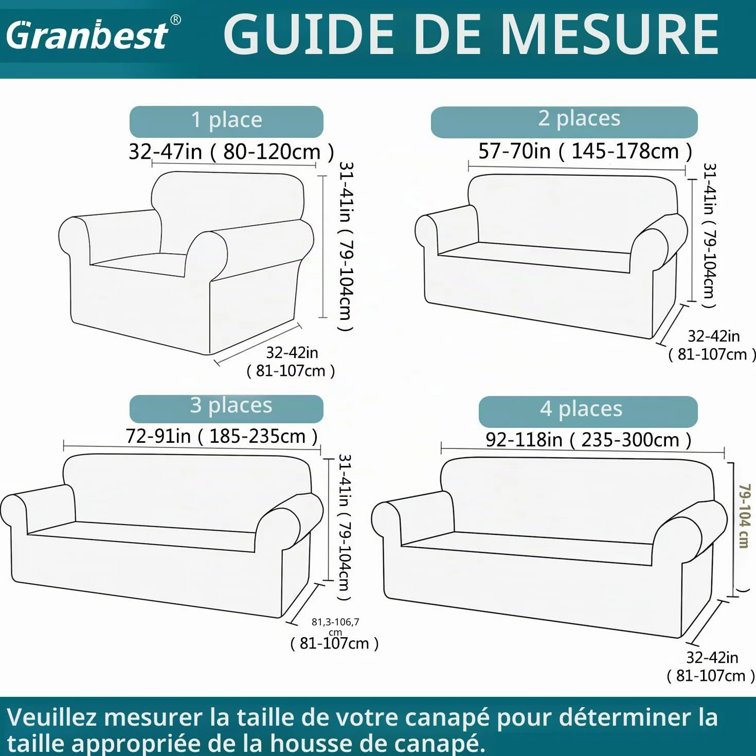 Granbest Housse de canapé Jacquard élastique Protection Animaux Salon