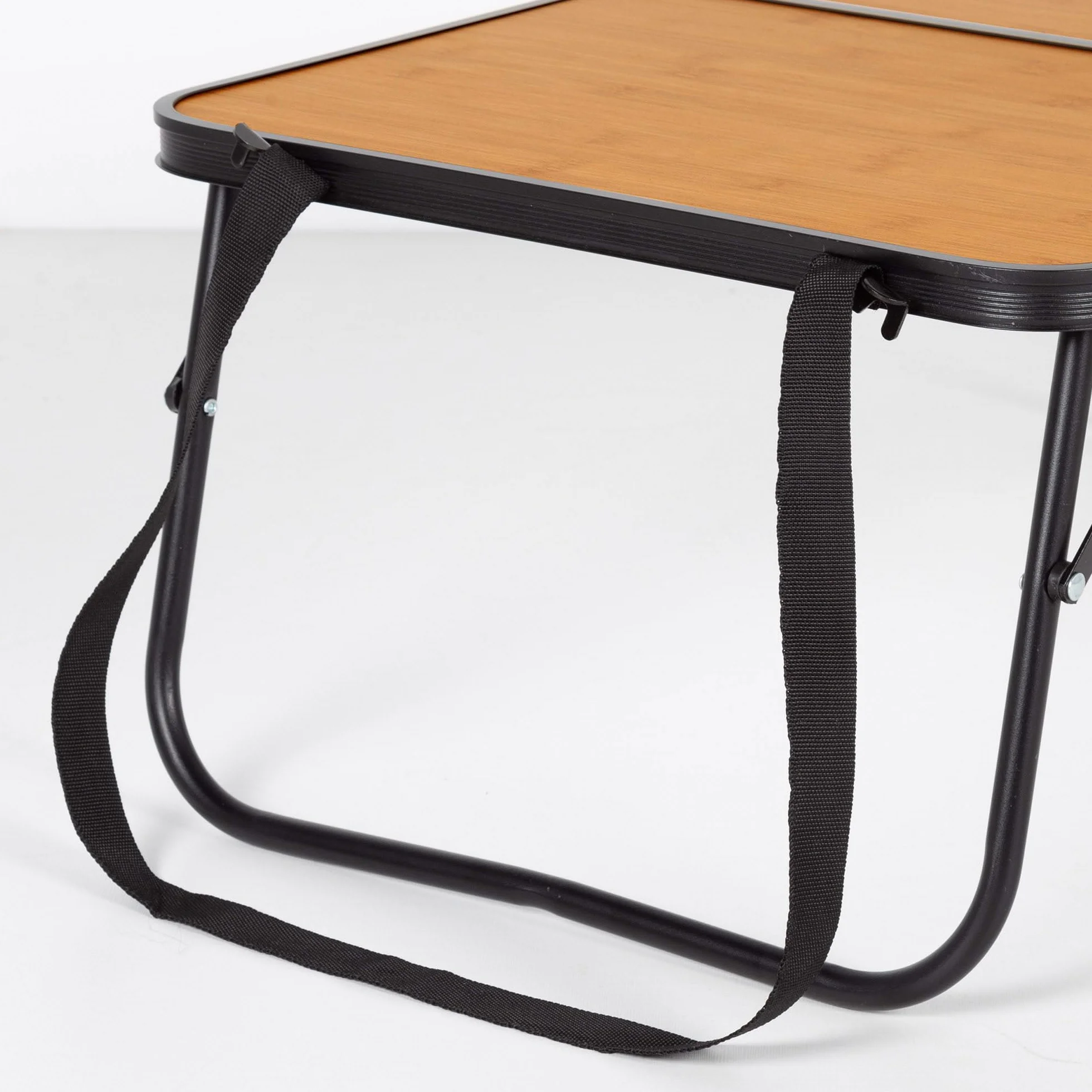 AKTIVE Table Basse Pliable 60x40x25 cm Effet Bambou Aluminium MDF 20 kg avec Serrure de Sécurité Poignée Sangle de Transport