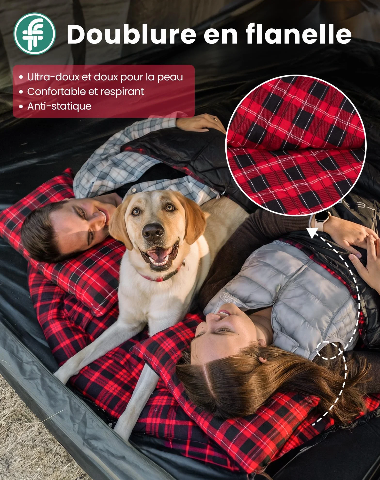 KingCamp Sac de Couchage Double en Flanelle de Coton pour 2 Personnes - Chaud pour l'hiver, 3-4 Saisons, avec 2 oreillers - Idéal pour Le Camping, Voyages et activités Plein air