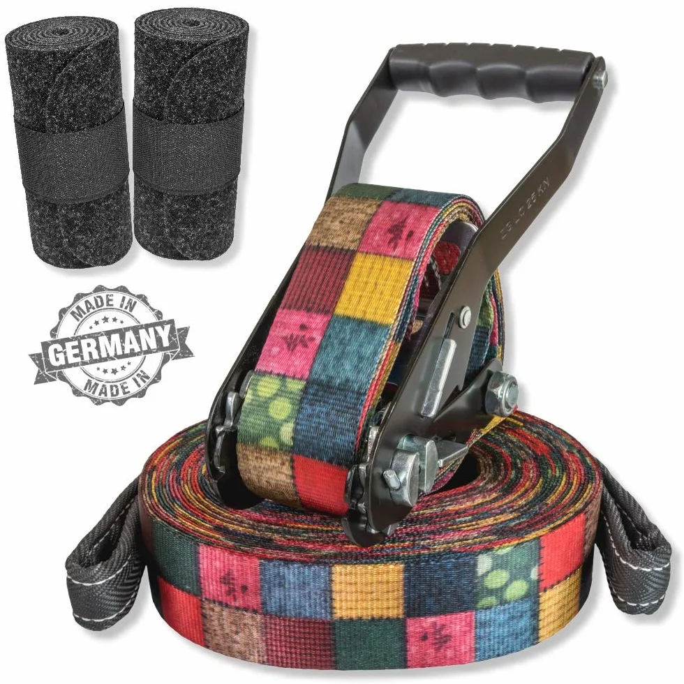 BUZZARD Patchwork Kit de Slackline 15 m avec protection pour arbre