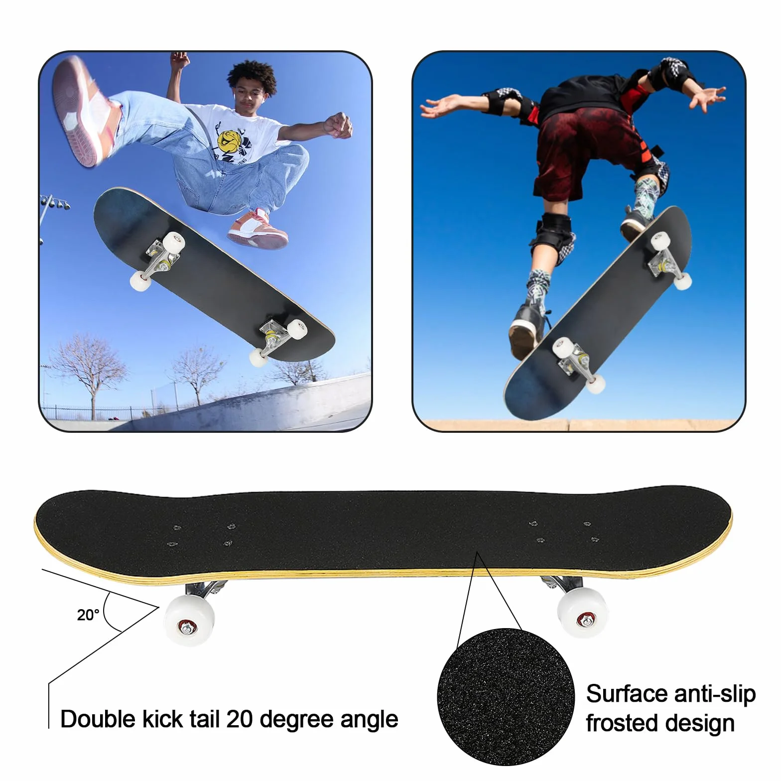 Skateboard pour enfants, complet de qualité supérieure pour débutants à partir d'années, enfants et adolescents, en 7 couches d'érable, avec bande antidérapante, axes et roues en uréthane, roulements