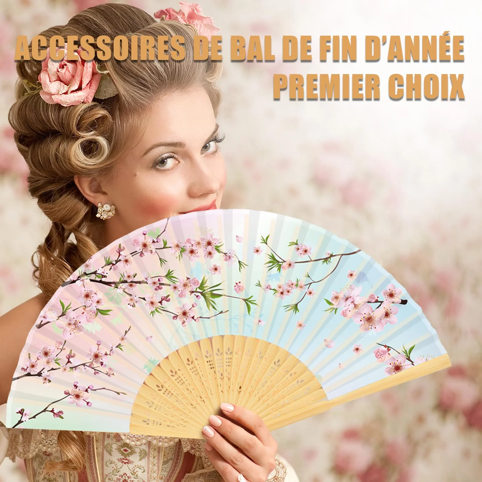 Eventail WEARXI 4 Pièces avec Frange en Soie, Bois, Éventails à Main pour Mariage Danse Fête