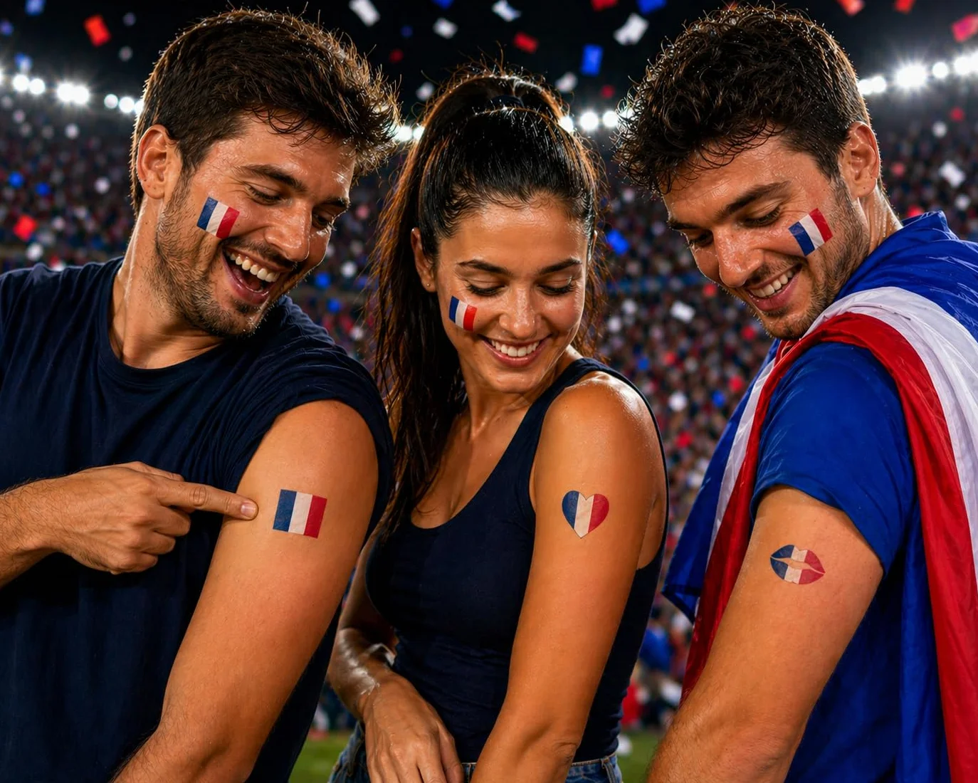 Kit 10 Pièces Petits Drapeaux France 14x21 cm avec Bâton Plastique 30 cm + 2 Feuilles de Tatouages – Drapeau Français Supporter Football