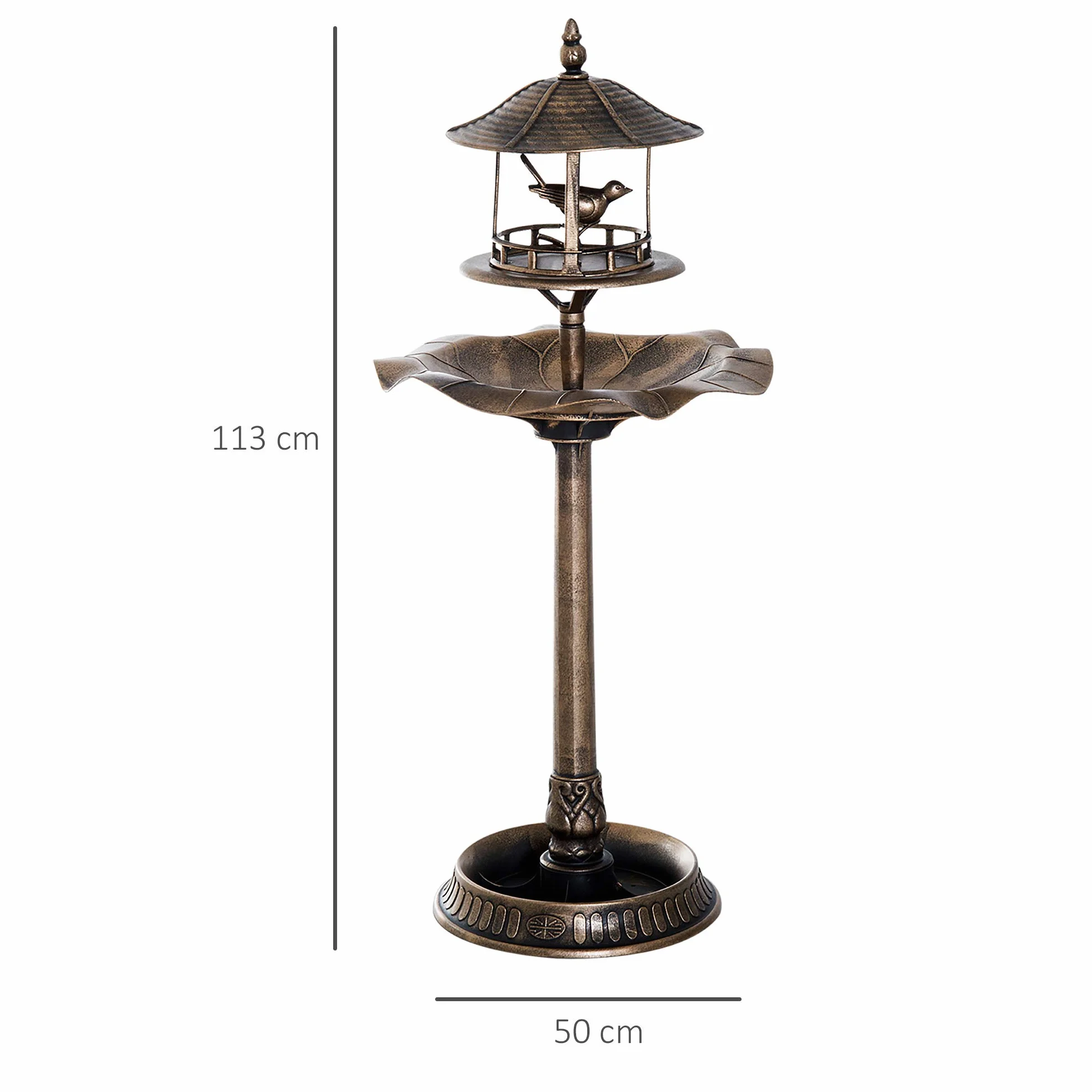 Outsunny Bain d'oiseaux Abreuvoir pour Oiseaux 3 en 1 Ø 50 x 113 cm Polypropylène Bronze Antique