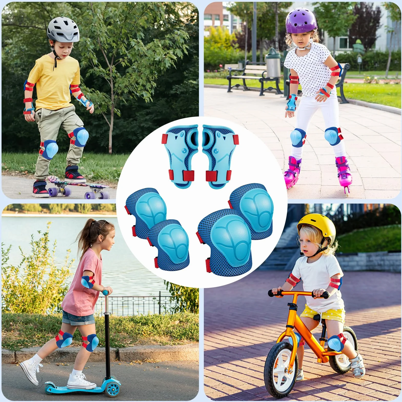 CKE Genouillères pour Enfants Genouillères et coudières Ensemble d'équipement de Protection pour genouillères pour Enfants Filles Garçons avec protège-Poignets 3 en 1 pour Le Patinage Cyclisme