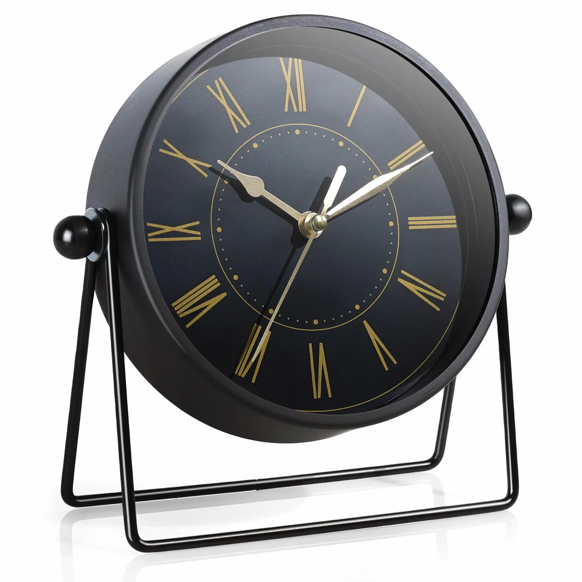 AYRELY Horloge de Table Vintage Métal Quartz Silencieux Angle Réglable Noir Doré