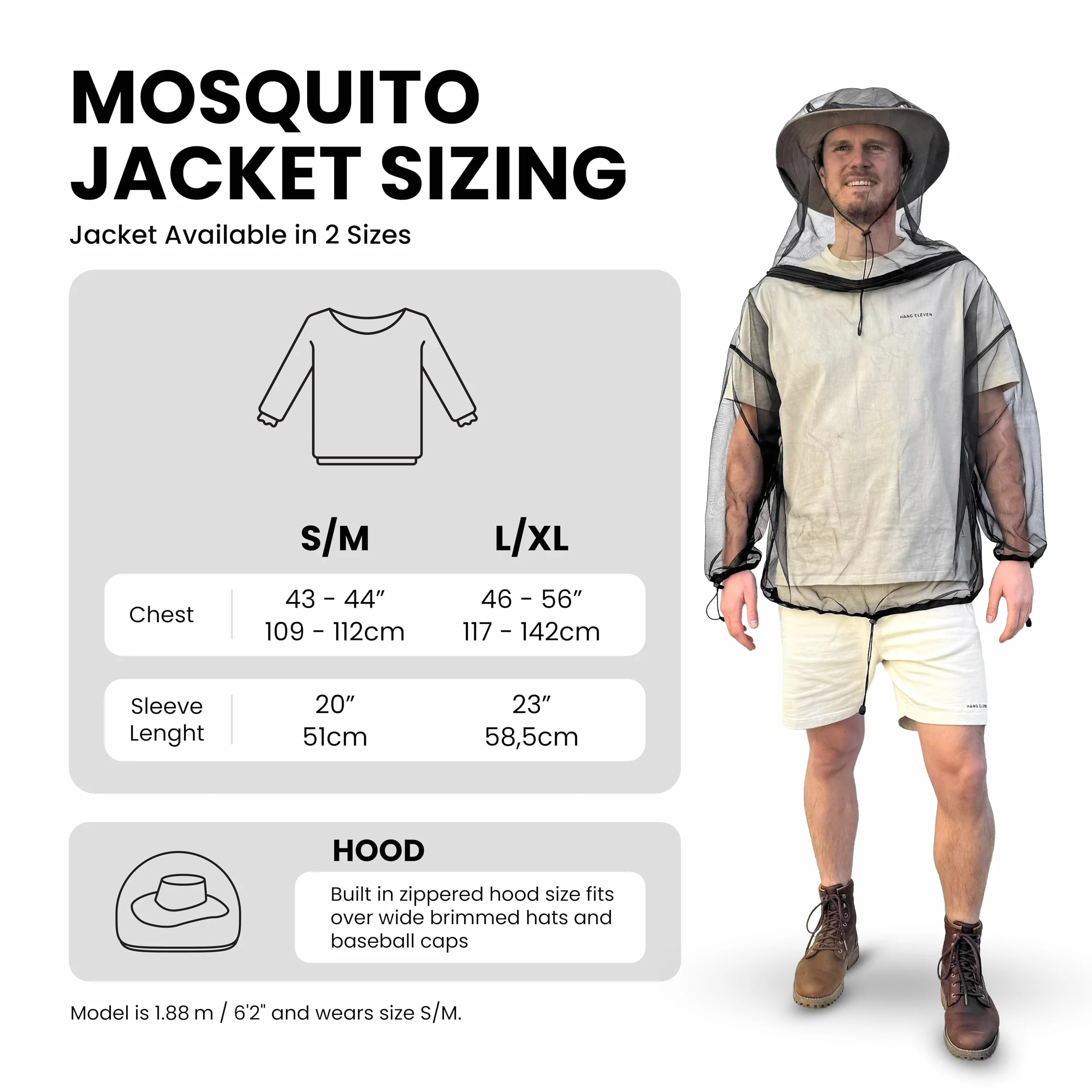 Veste Moustiquaire Anti-Insectes avec Fermeture Éclair – Vêtement de Protection No Bite – Veste à Capuche pour Hommes et Femmes – Protection Extérieure pour Voyage, Camping, Jardin, Safari & Pêche