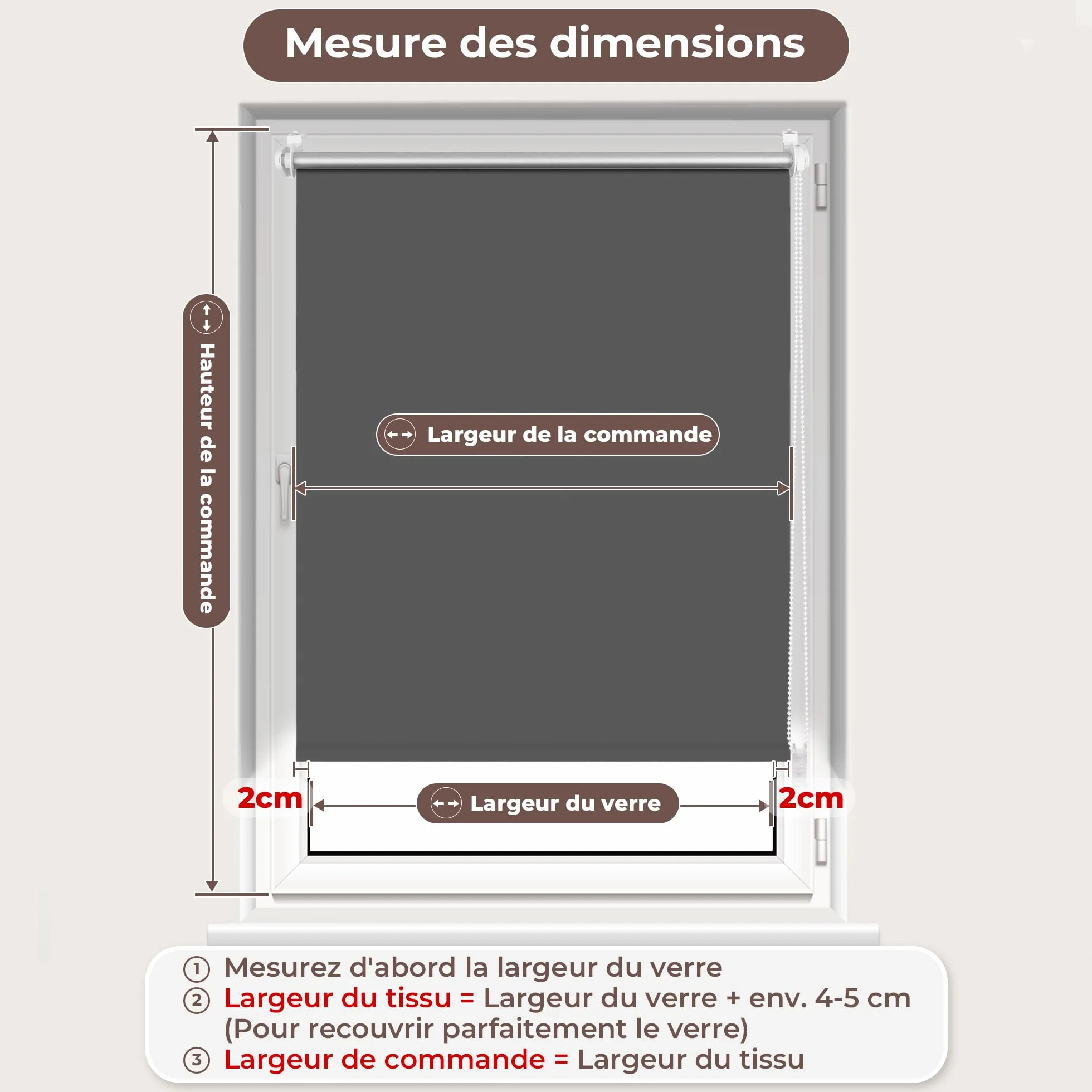 Enrouleur Occultant Thermique sans Perçage 40x170 cm Rideau Opaque Isolant Gris Foncé