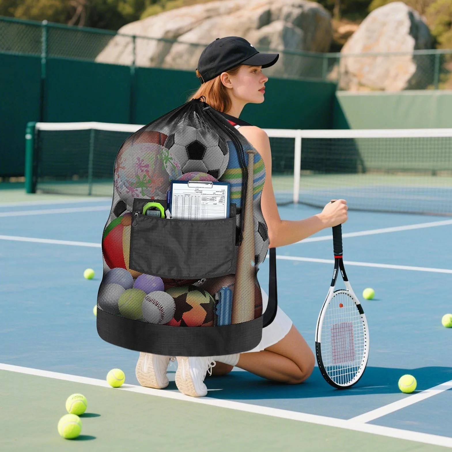 Generico Sac en Filet pour de Plage – Fermeture à Cordon Robuste pour Rangement de Ballons – Accessoires de Sport pour Piscine Gym Volley-Ball