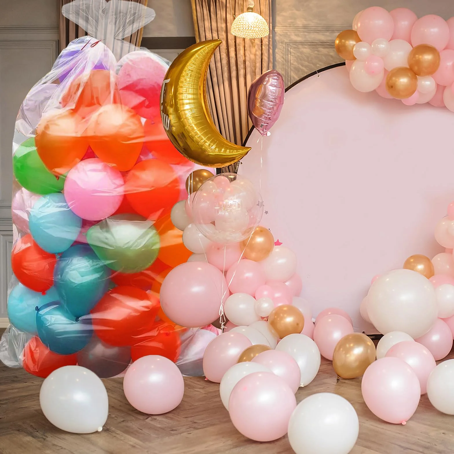 6 Pièces Sacs de Rangement pour Ballon Gonflable, 150 x 250 cm Sacs de Transport Ballon en Plastique Transparent, Sacs de Rangement en Plastique pour Meubles, Couette, Fête, et de Mariage
