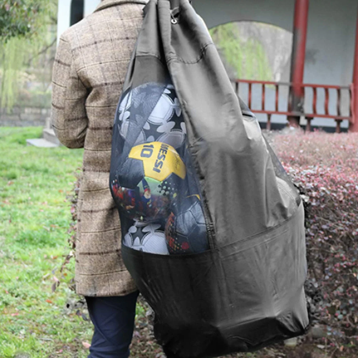 Sac à Ballons de Foot - Grand Capacité 10-15 Ballons Sac de Transport pour Basket-Ball Football Volley-Ball Sac Bandoulière Rangement des équipements de Sport Plage - Noir