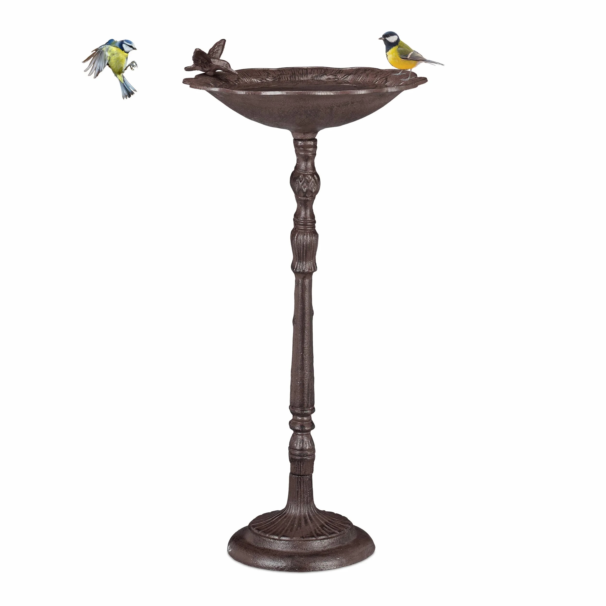 Relaxdays Abreuvoir en Fonte sur Pied pour Oiseaux Sauvages 74,5 cm Brun