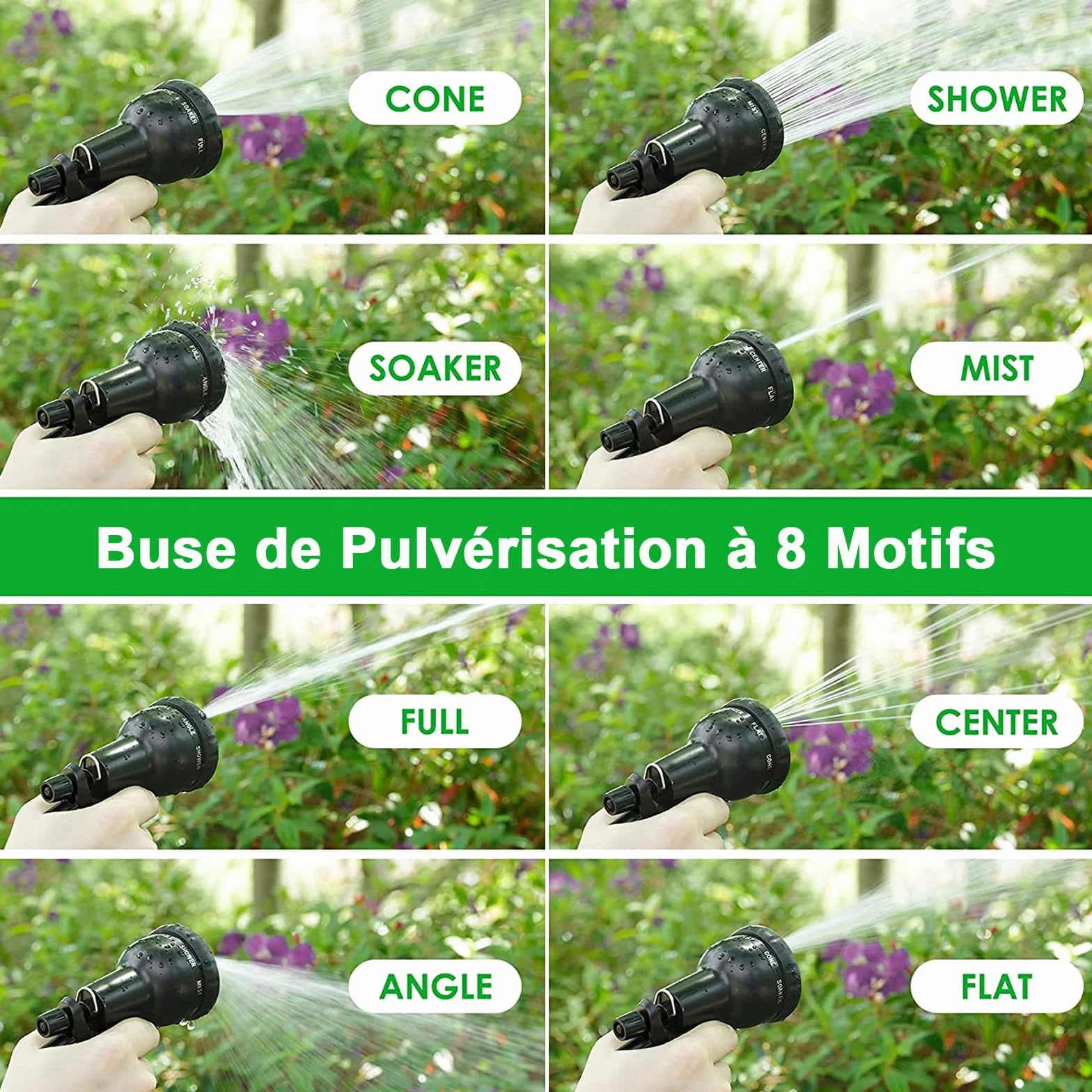 Tuyau d'arrosage Extensible 7.5M avec 8 Modèles de Pulvérisation Raccords 1/2" et 3/4" pour Jardin Arrosage Nettoyage