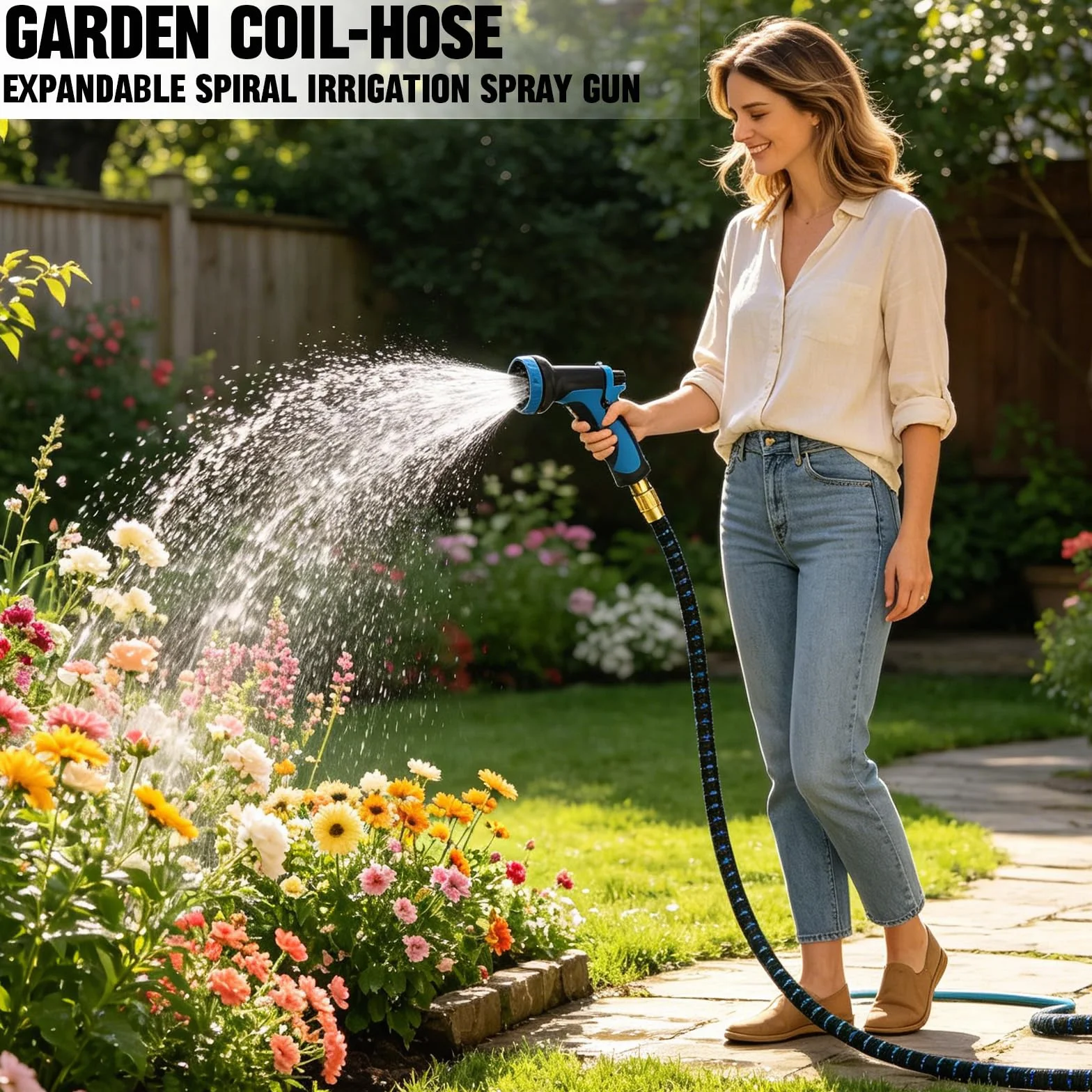 Lance d'arrosage 10 fonctions Tuyau Arrosage Extensible 30m 22.5m 15m Raccords Métalliques 1/2" 3/4" Jardin