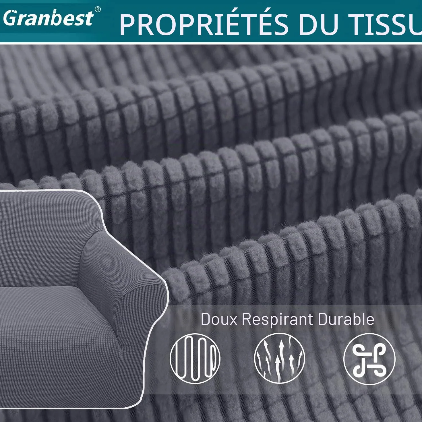 Granbest Housse de canapé Jacquard élastique Protection Animaux Salon
