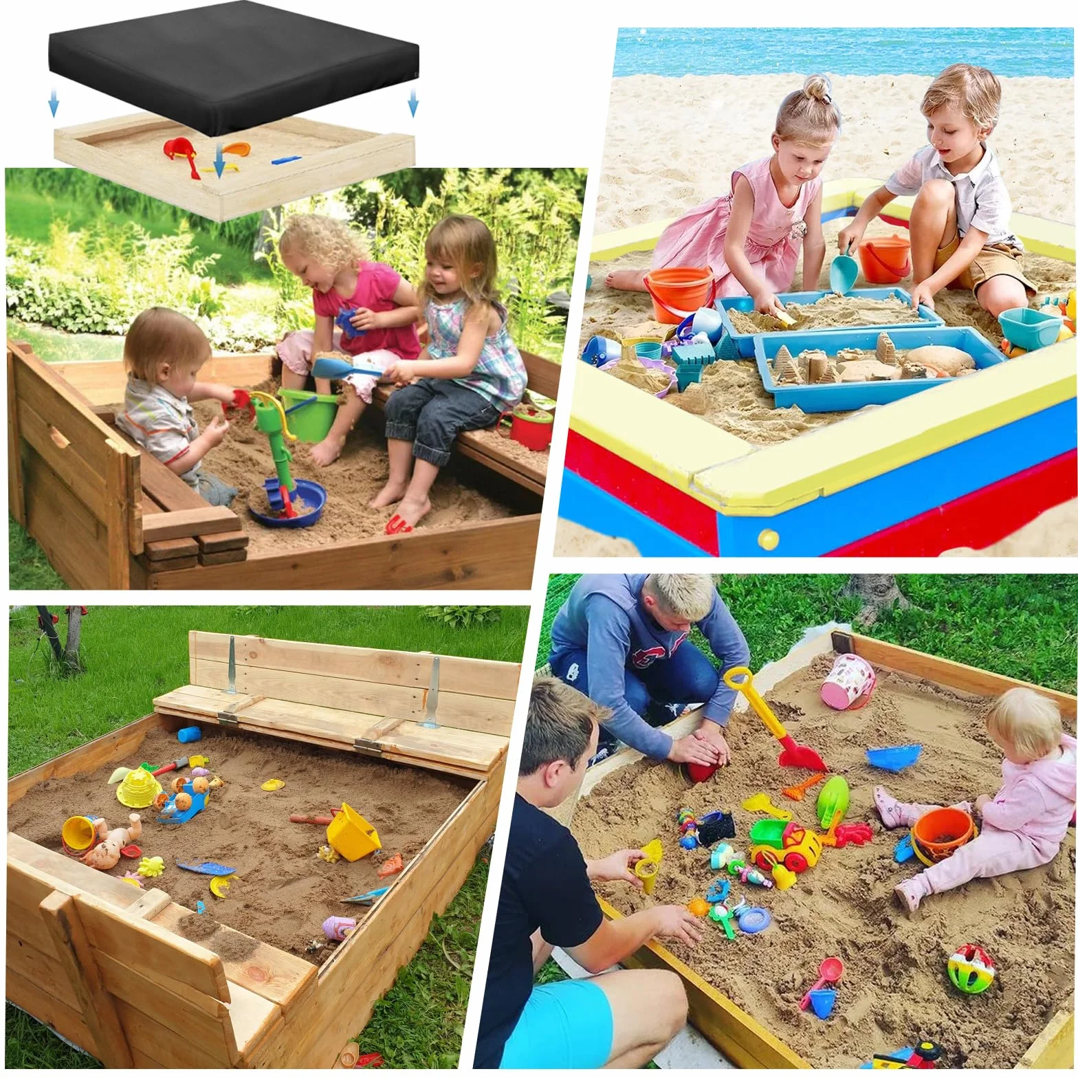 Housse de Bac à Sable Imperméable 150x150x20 cm Couverture Protection avec Cordon de Serrage Jardin