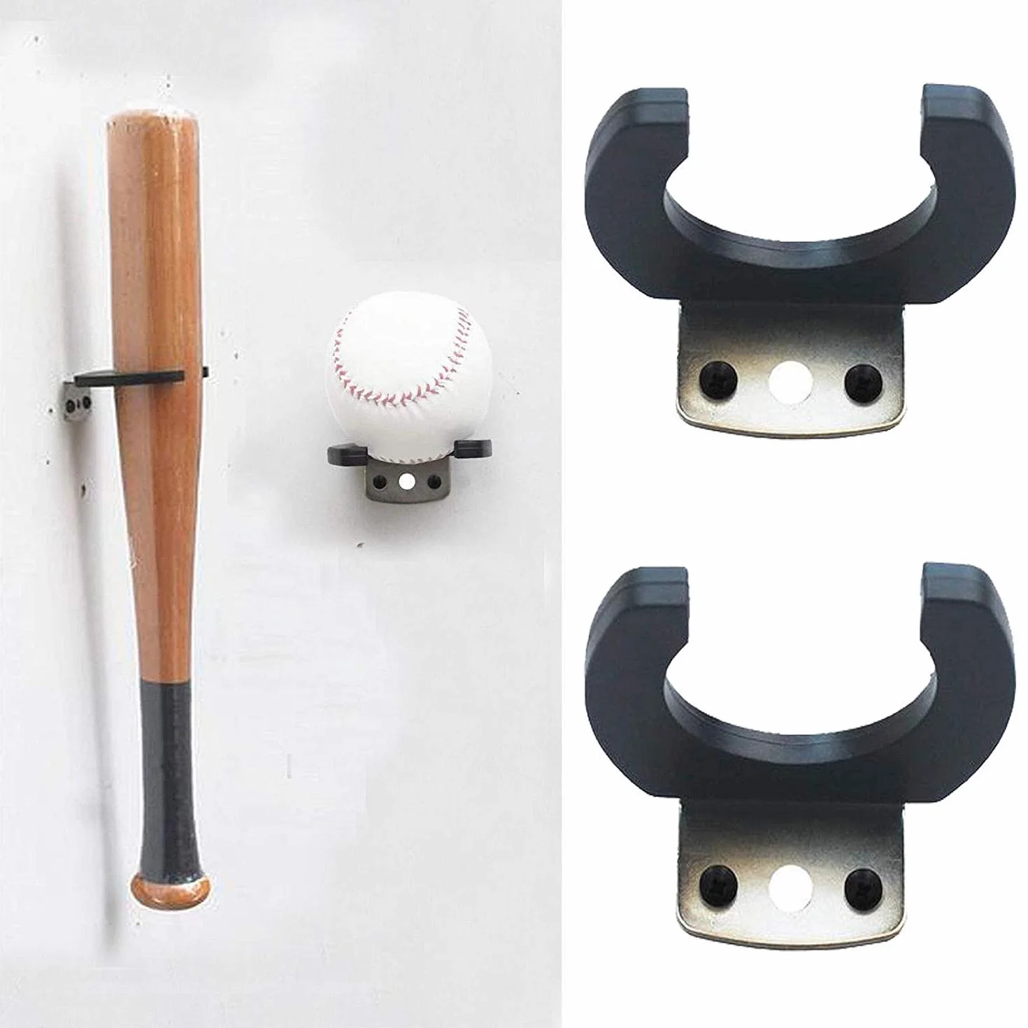 Lot de 2 supports pour battes de baseball/softball en acier avec crochets pour batte de baseball/softball Facile à installer – Support robuste pour rangement et organisation de baseball