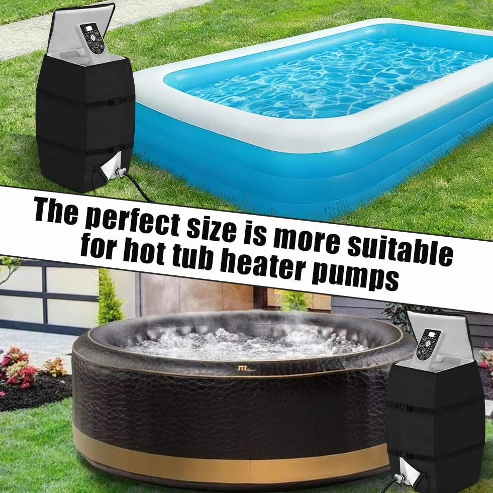 AOOWU Housse de Pompe de Chauffage Spa, Ajustable et Pliable avec Cordon et Sangles renforcées