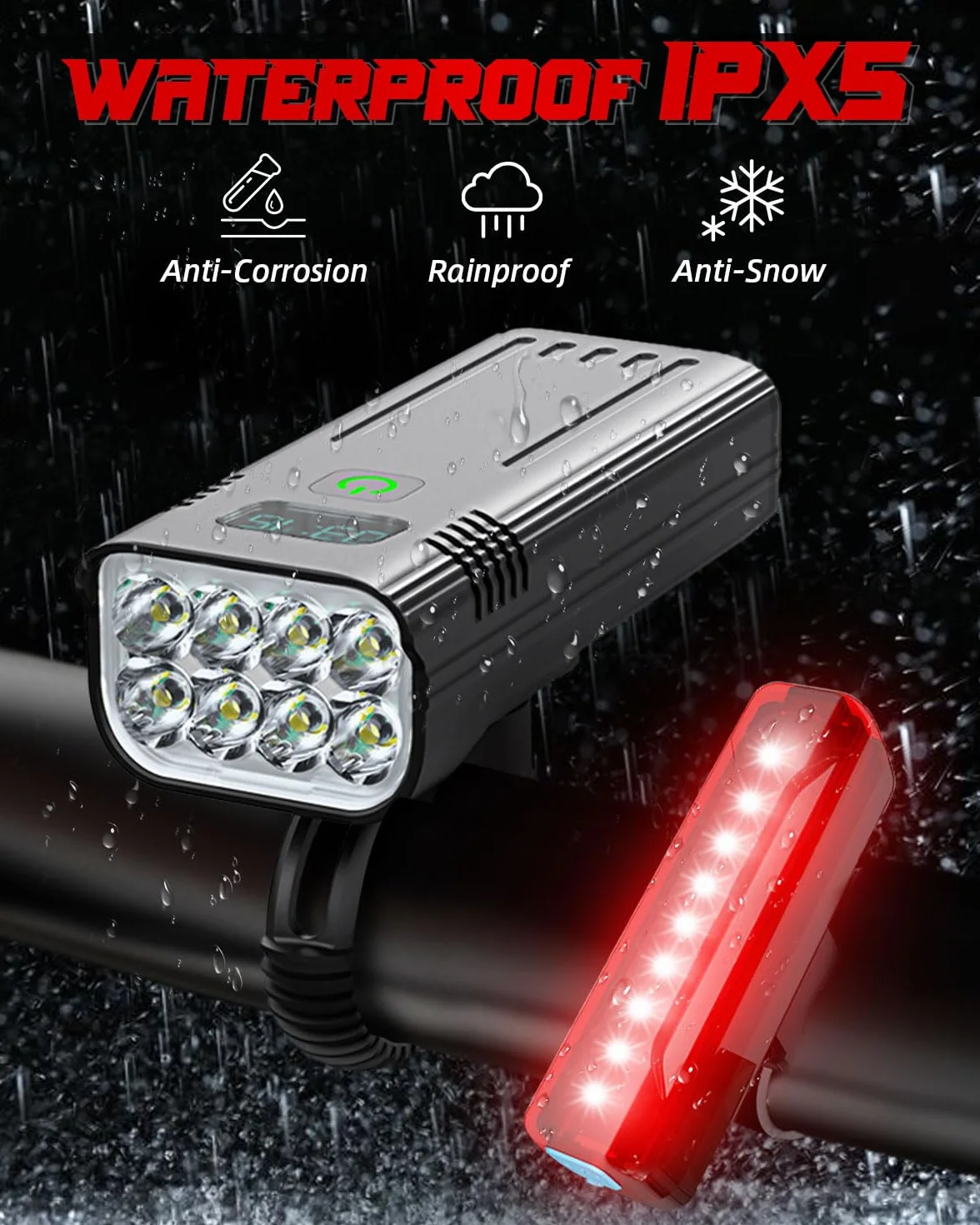 Victoper Lumiere Velo,Éclairage Vélo Avant Et Arriere,2025 Mise à Niveau 8000 Lumens 8 LED Lampe 5+5 Modes Velo LED Puissantes IPX 5 Étanches USB Rechargeables Convient à la Plupart des Bicyclette