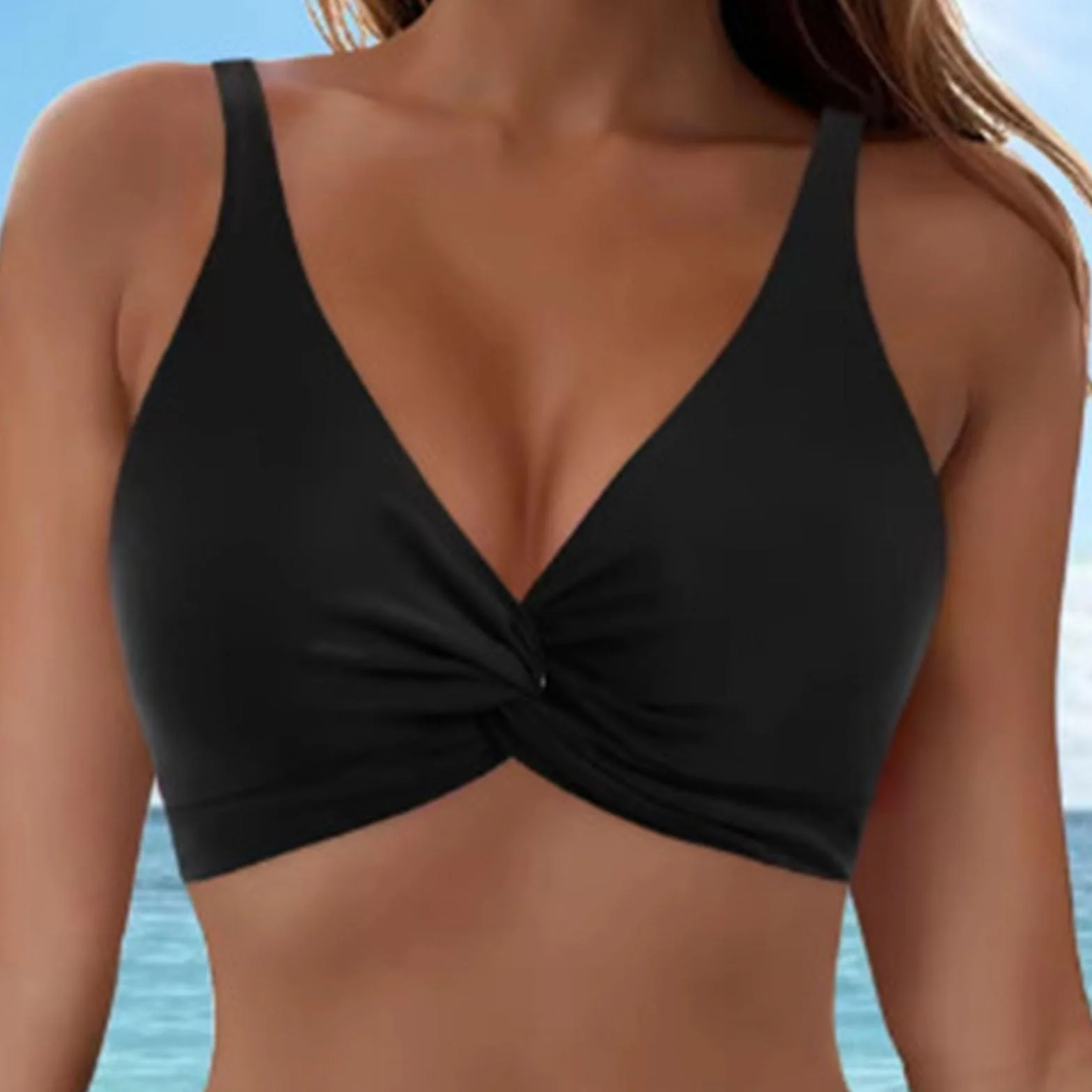Soutien-Gorge Sport Femme Haut De Bikini Maillot Bain Rembourré Brassière Sans Armature Rose Beige