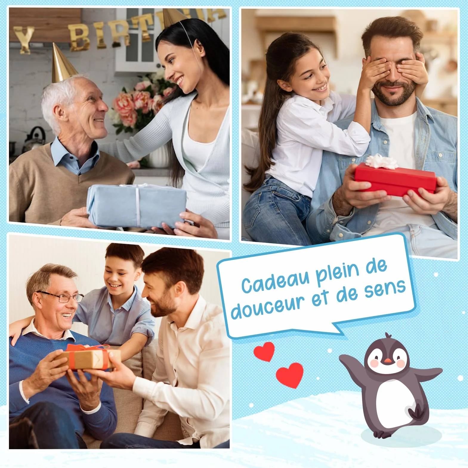 Gleevara Cadeau Fête des Pères - Pingouin Mignon Crocheté à la Main, Cadeau Anniversaire Homme