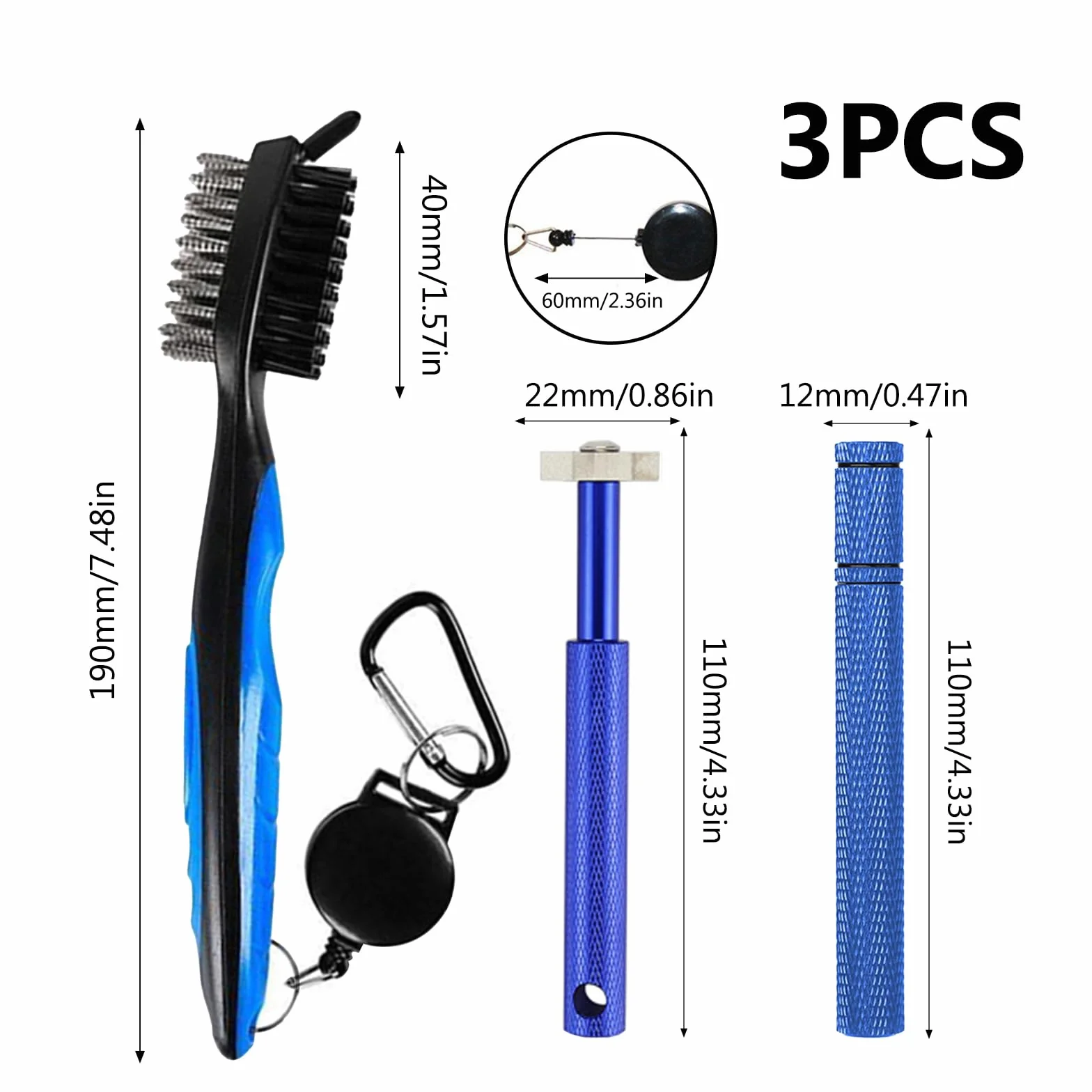 Brosses de Golf 3 Pièces Nettoyage Club Rétractable Affûteur Rainures Confortable