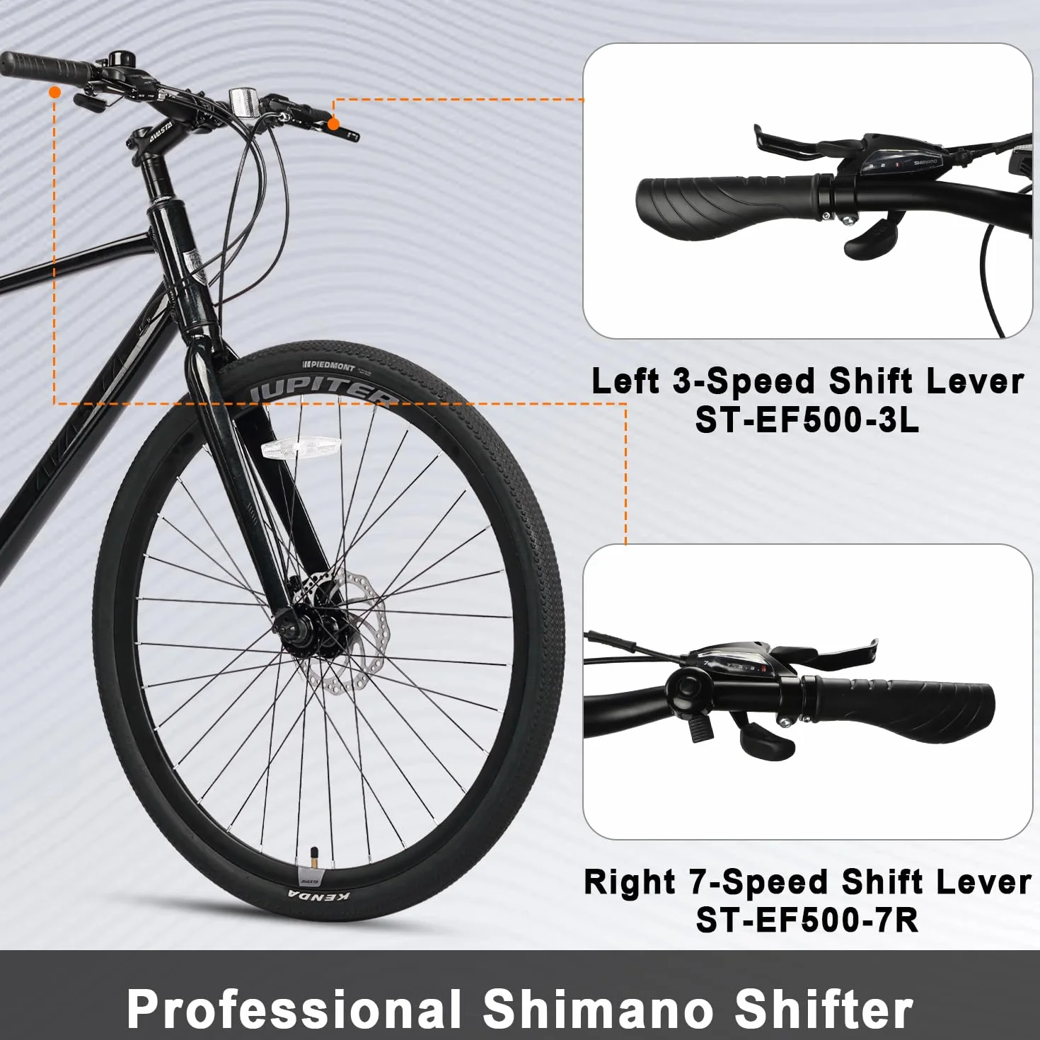 AVASTA Vélo de Course Adulte 700C 21 Vitesses Fourche Rigide Freins Double Disque 44 cm 50 cm