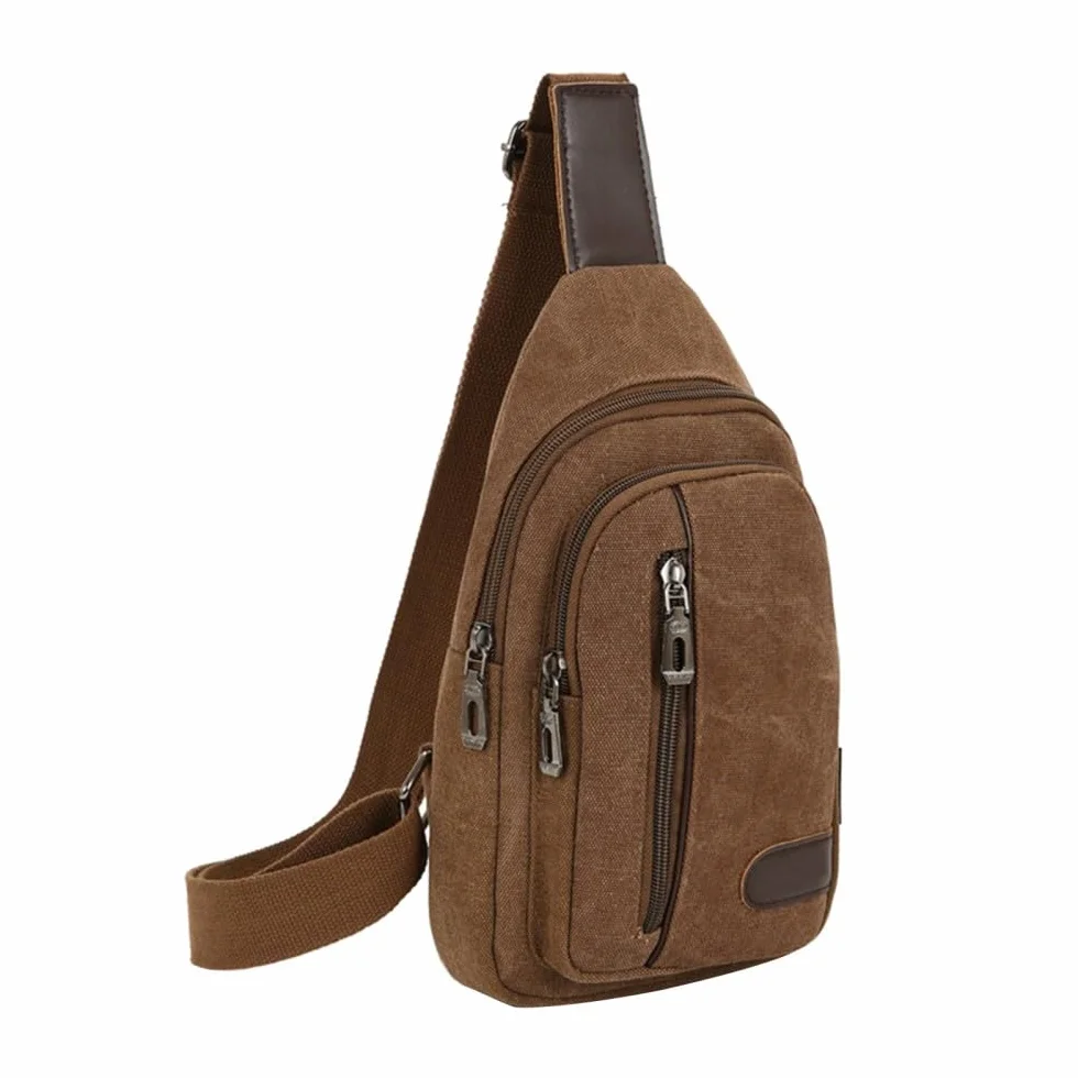 Sac de Poitrine Homme Femme Grande Capacité Toile Multi-Poches Randonnée Cyclisme Voyage Sport