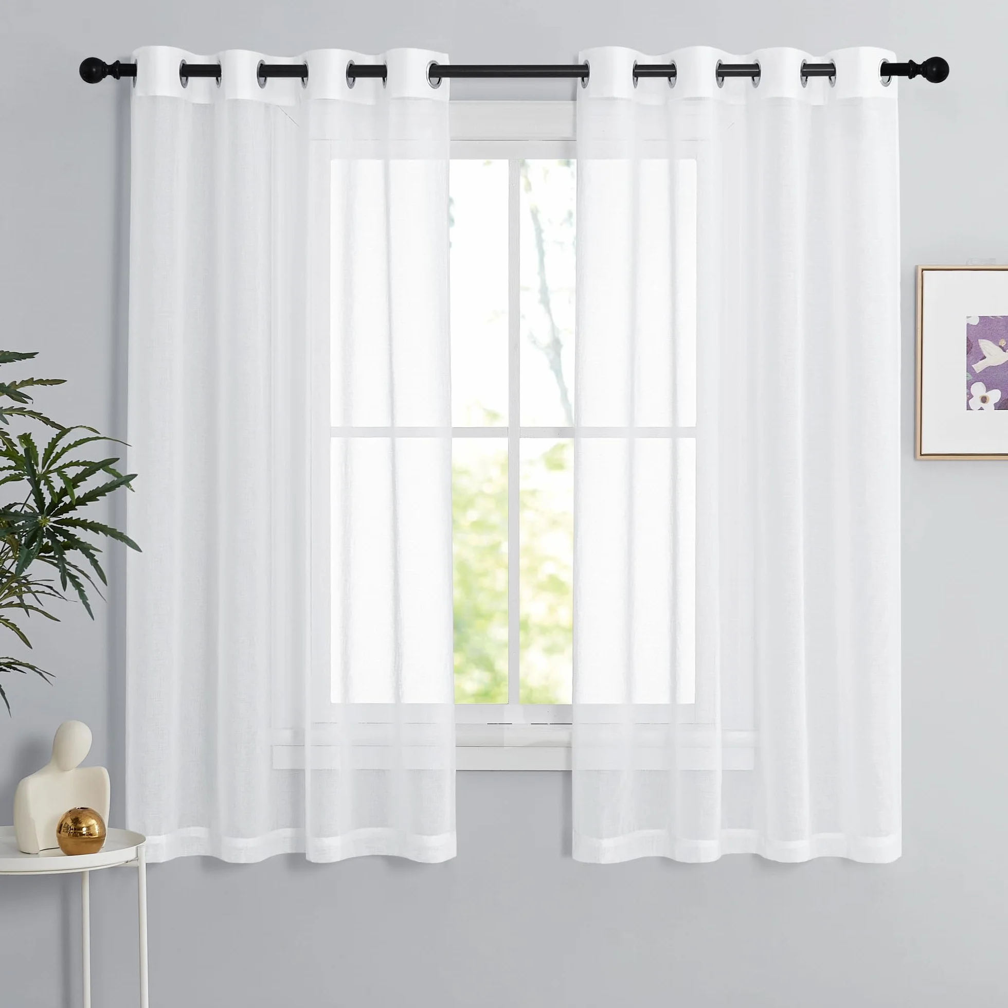 Rideau Blanc Voilage Lin Naturel 140 x 160 Lot de 2 Draperies Oeillet Romantique