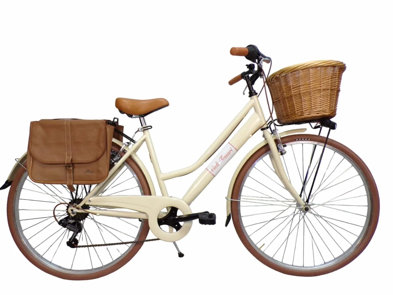 Vélo de ville 28" femme vintage beige panier osier rétro