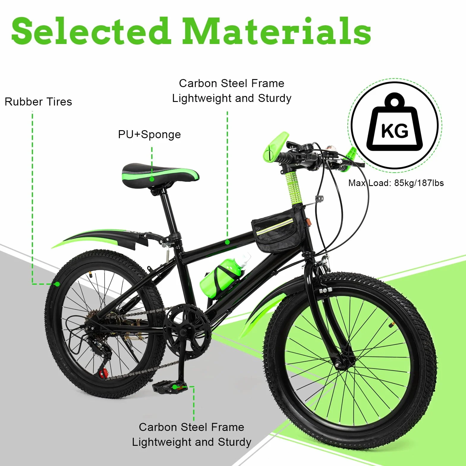 MccoMMon Vélo de ville 20 pouces pour enfant avec double frein à disque, vitesse réglable, en acier au carbone, 130-150 cm pour enfants