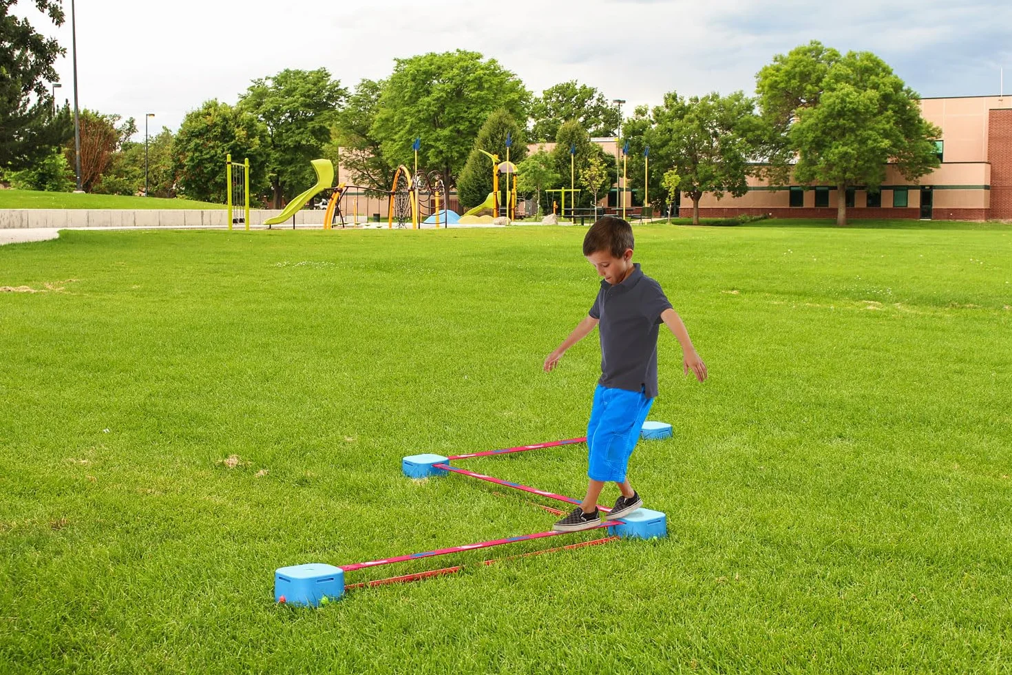 Slackline pour Enfants, Développer l'Équilibre et la Coordination, Bleu et Rouge