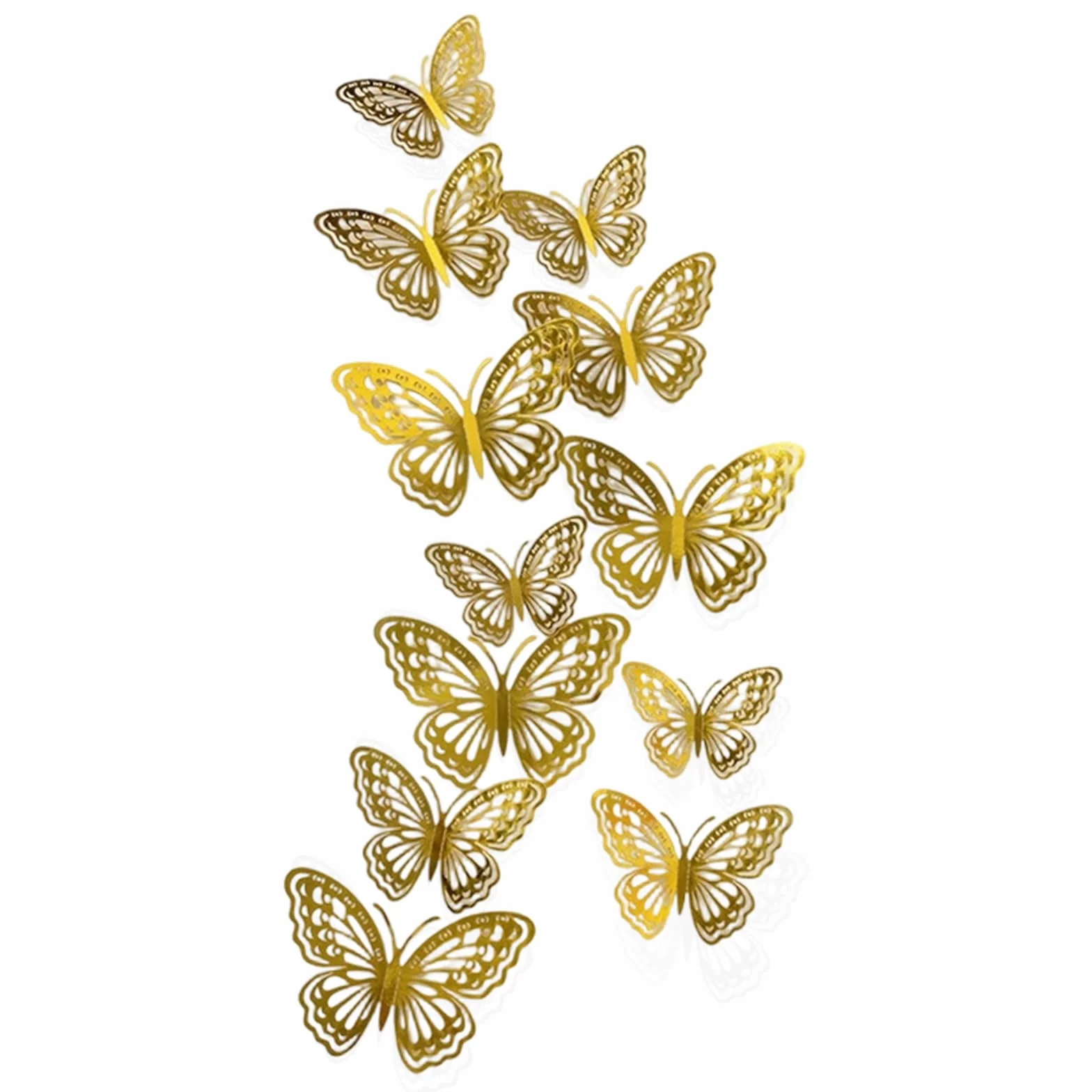 Autocollants Papillon Realiste 3D 24 Pièces Décoration Doré Art Déco Maison
