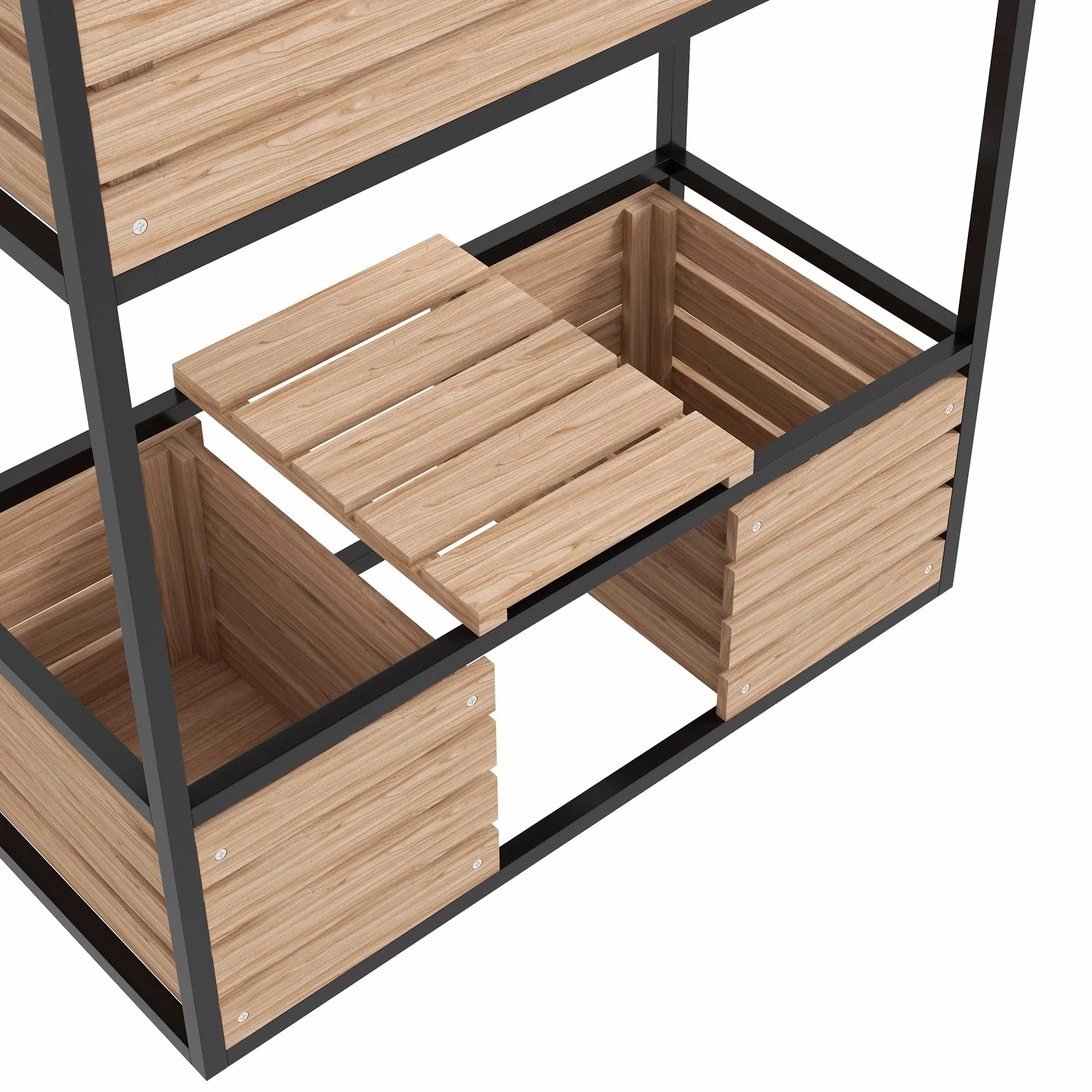 Outsunny Bac à fleurs surélevé en bois 2 niveaux avec étagère 83 x 39 x 100 cm brun clair