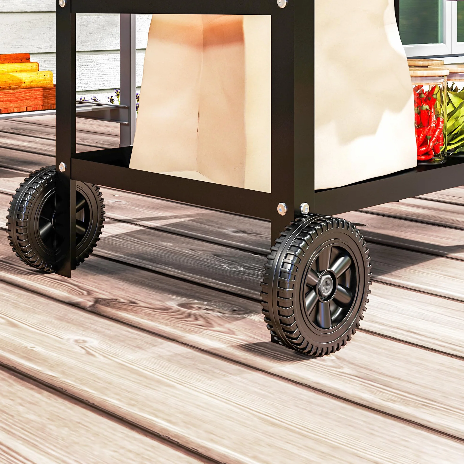 Outsunny Desserte Plancha Extérieure Acier Inoxydable Chariot Barbecue 100x52x80cm Noir