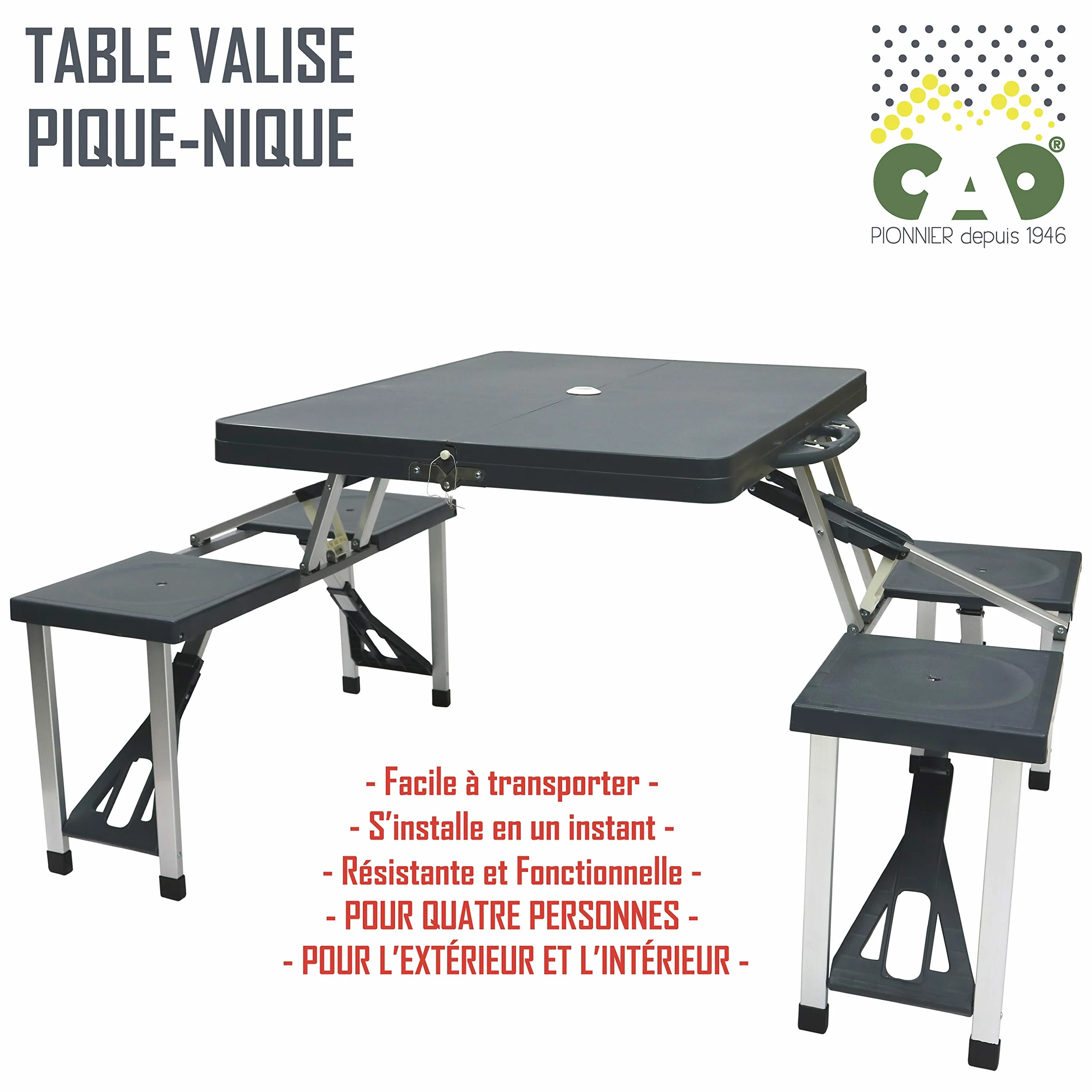 Cao Table Pique-Nique Camping 85 x 65 x 67 cm Bleu
