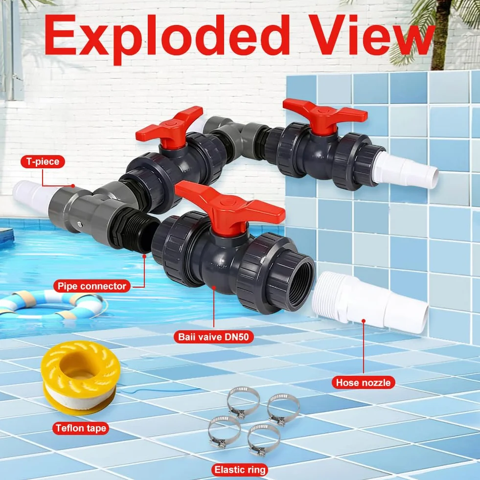 Kit de raccordement de piscine avec pompe à chaleur, diamètre 50 mm, tuyaux 32 mm et 38 mm, chauffage solaire