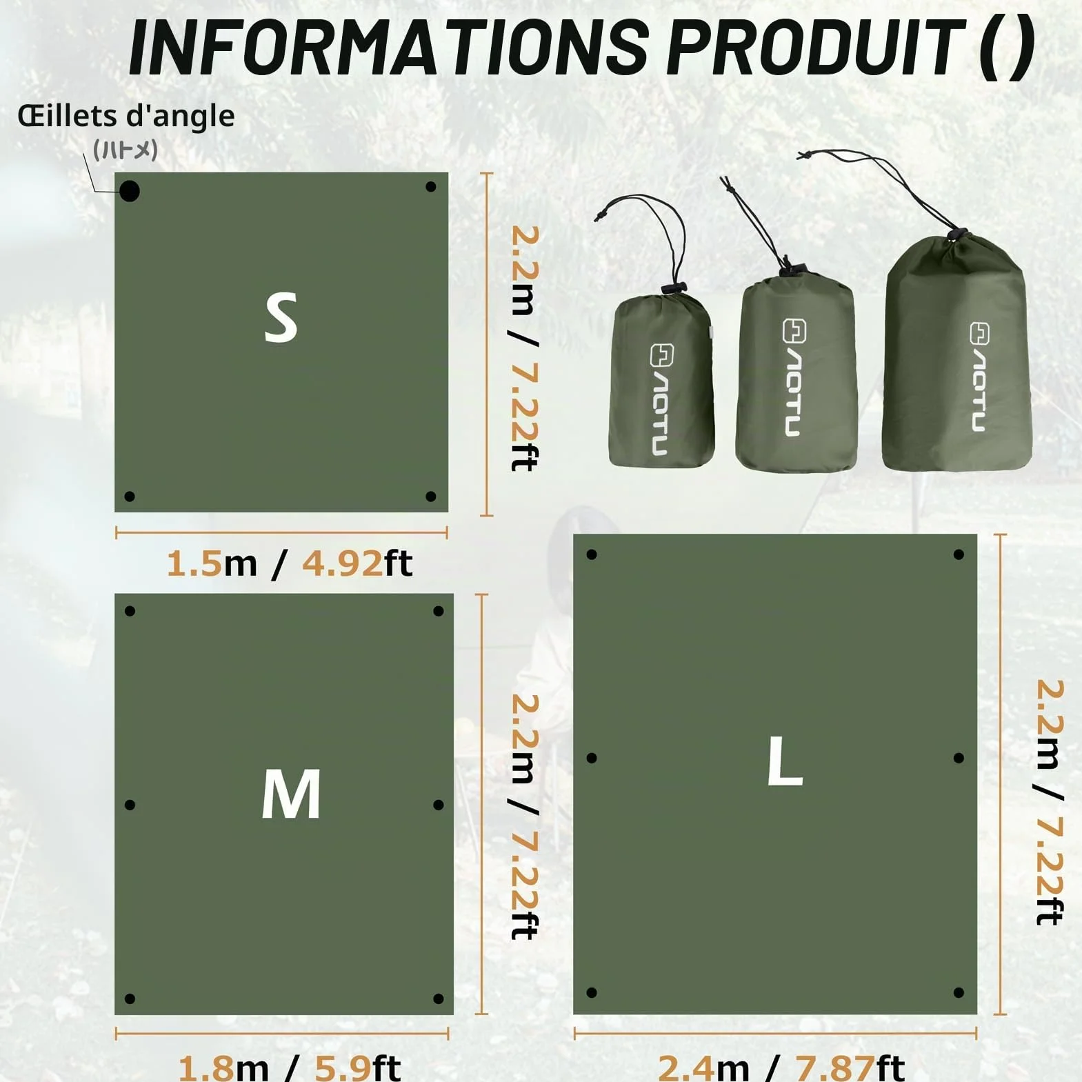 Azarxis Tarp Ultra Léger Tapis de Sol Camping Bâche sous Tente Couverture Protection Parasol Abri Auvent Imperméable pour Hamac Pique-Nique Randonnée Plage Trekking