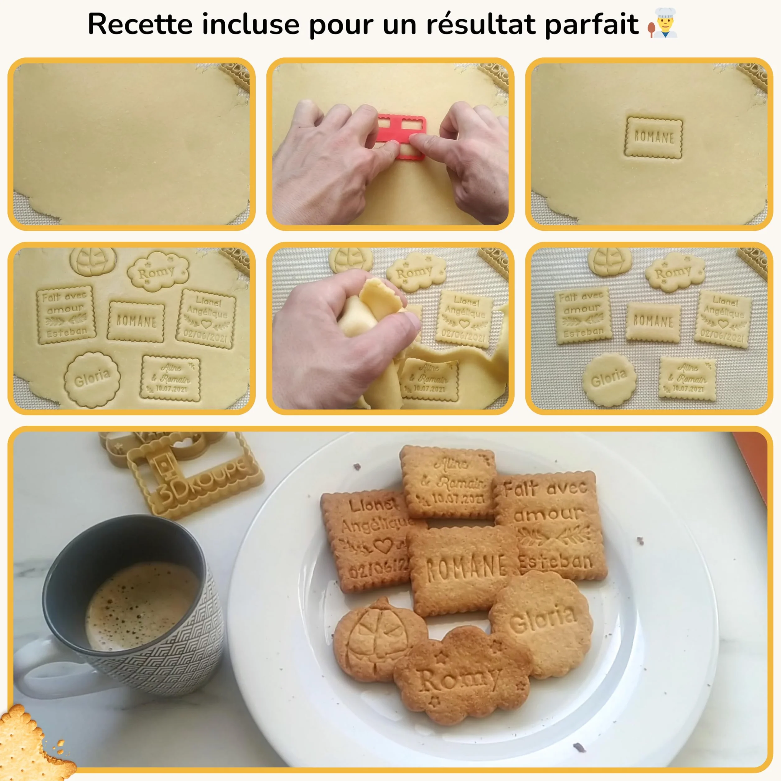 Emporte-pièce petit beurre personnalisable 3 lignes couleur au choix fabriqué en France