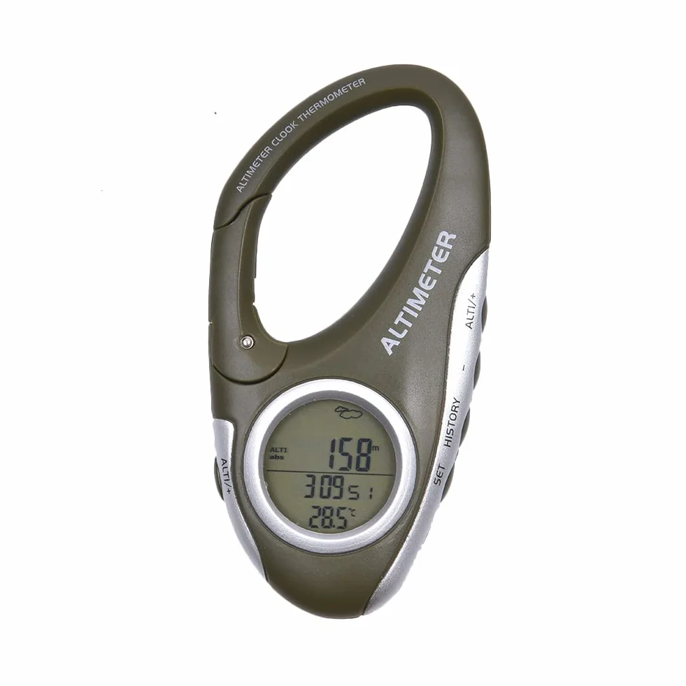 Teksome Baromètre altimètre numérique - Altimètre Multifonctionnel Portable avec thermomètre - Accessoires de randonnée Mousqueton Altimètre pour Les Amateurs d'activités de Plein air