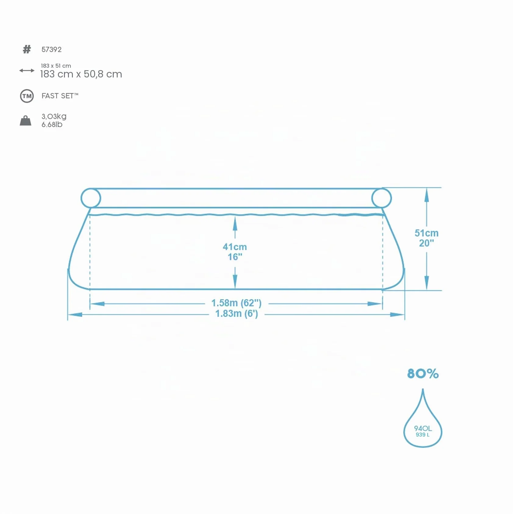 Bestway Fast Set™ Piscine Hors Sol Ronde 183 x 51 cm Bleu
