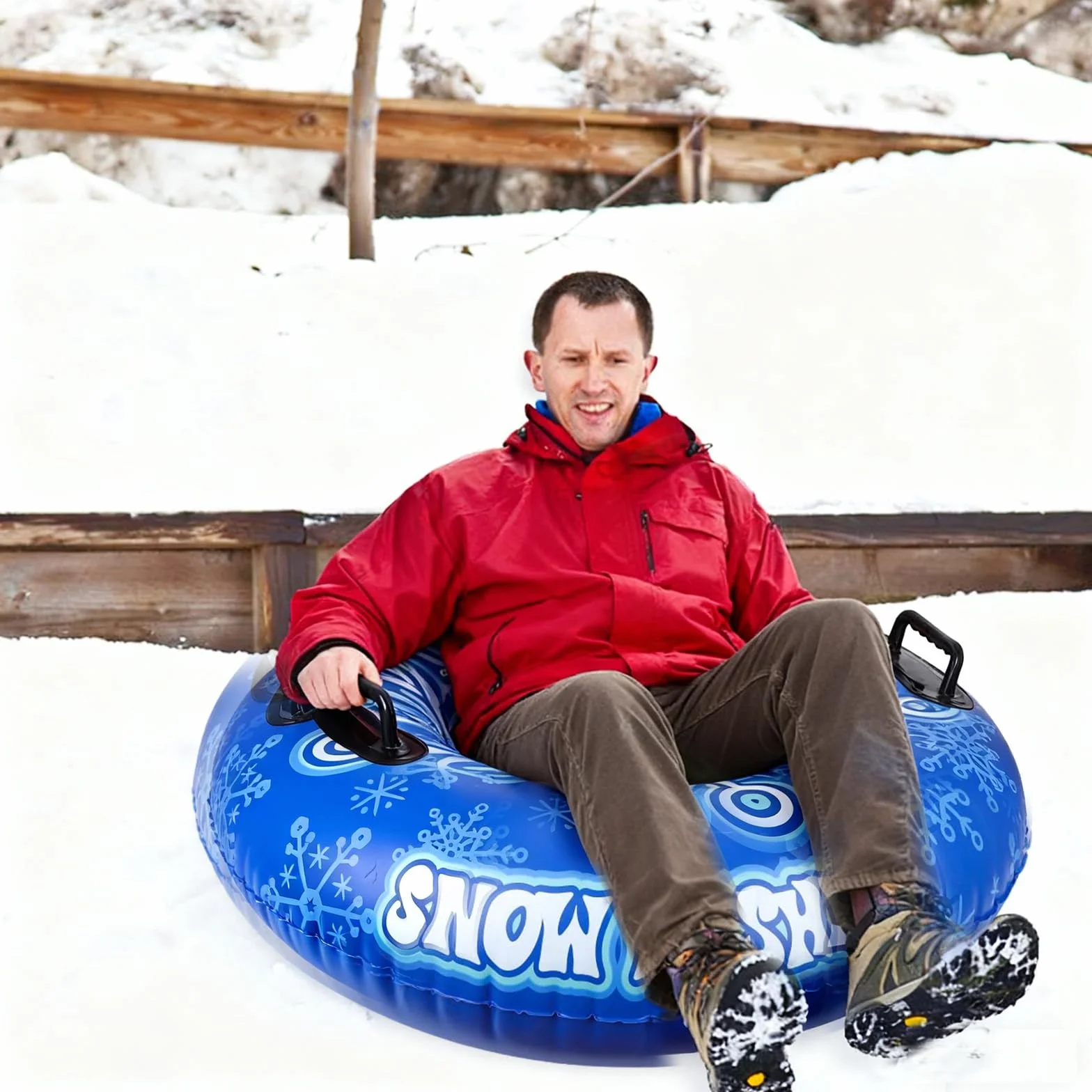 Tube de Neige Luge Gonflable Robuste 90 cm Tube de Neige Gonflable en PVC Tube de Ski Gonflable pour Adultes Anneau de Ski Gonflable Bleu avec poignées Jeux de Sport d'hiver en Plein air Ski Luge