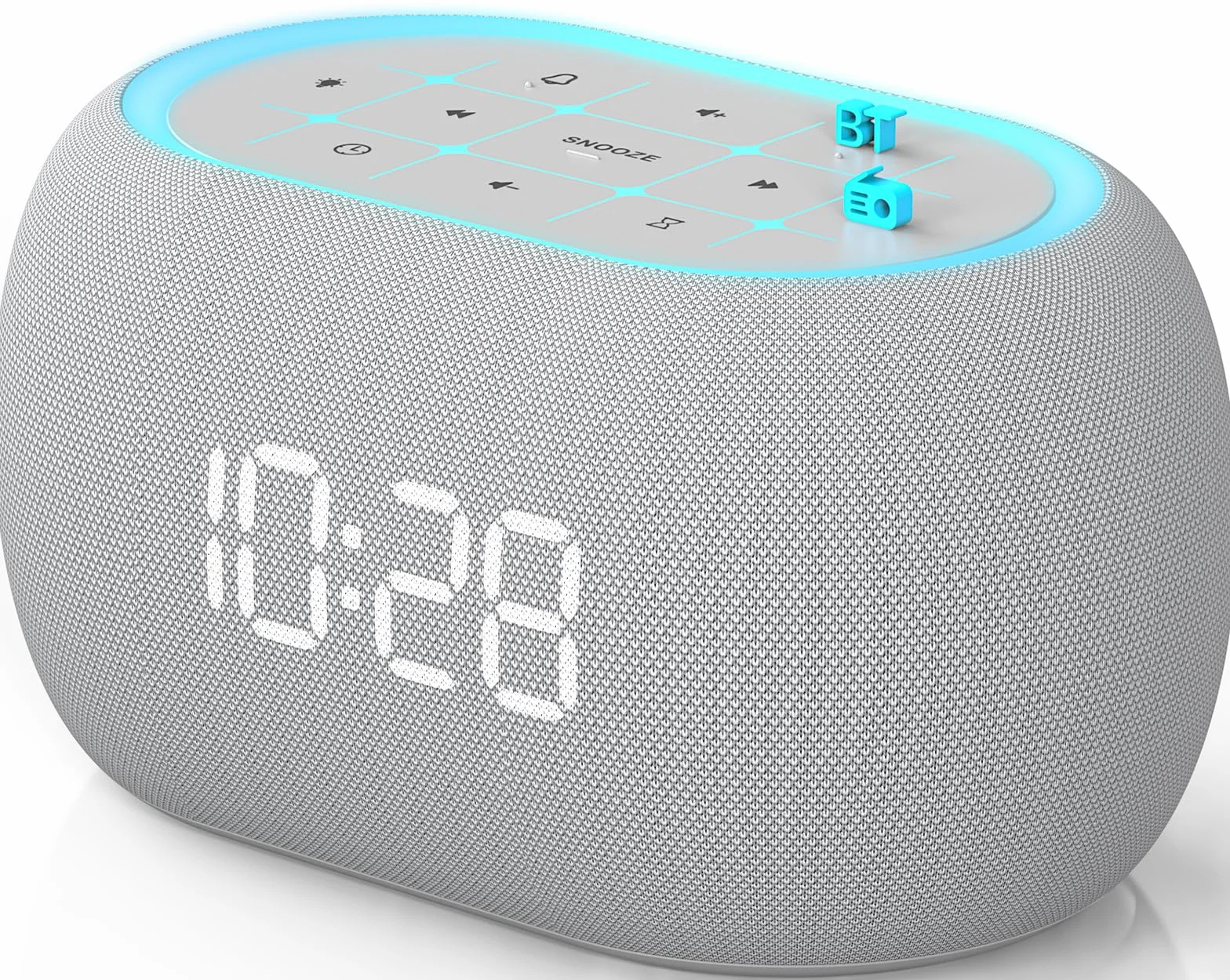 ANJANK Radio Réveil Bluetooth, 2 Haut-Parleurs Hi-Fi 10W, Veilleuse 7 Couleurs, Affichage 0-100%, 8 Sonneries