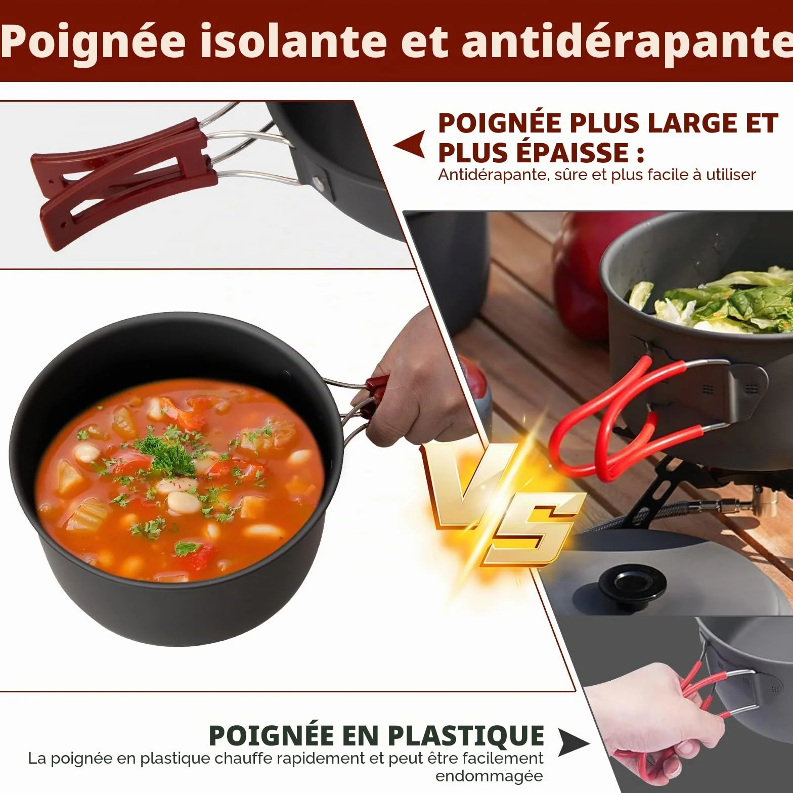 Bulin Set de Cuisine Camping, ustensiles de Camping, casseroles en Aluminium, kit léger avec Couverts Pliables et Bouilloire, pour 1-2-4-6 Personnes, idéal Camping, Outdoor, Pique-Nique