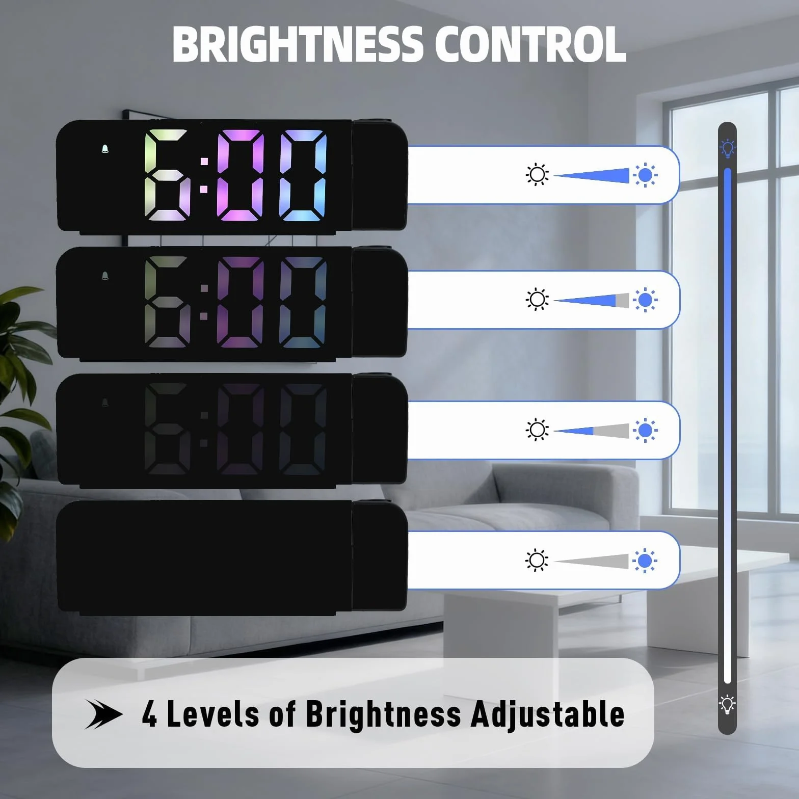 Réveil Projecteur 7,9" LED avec Projection Numérique, Thermomètre, 180° Réglable, Snooze, Mode Nuit