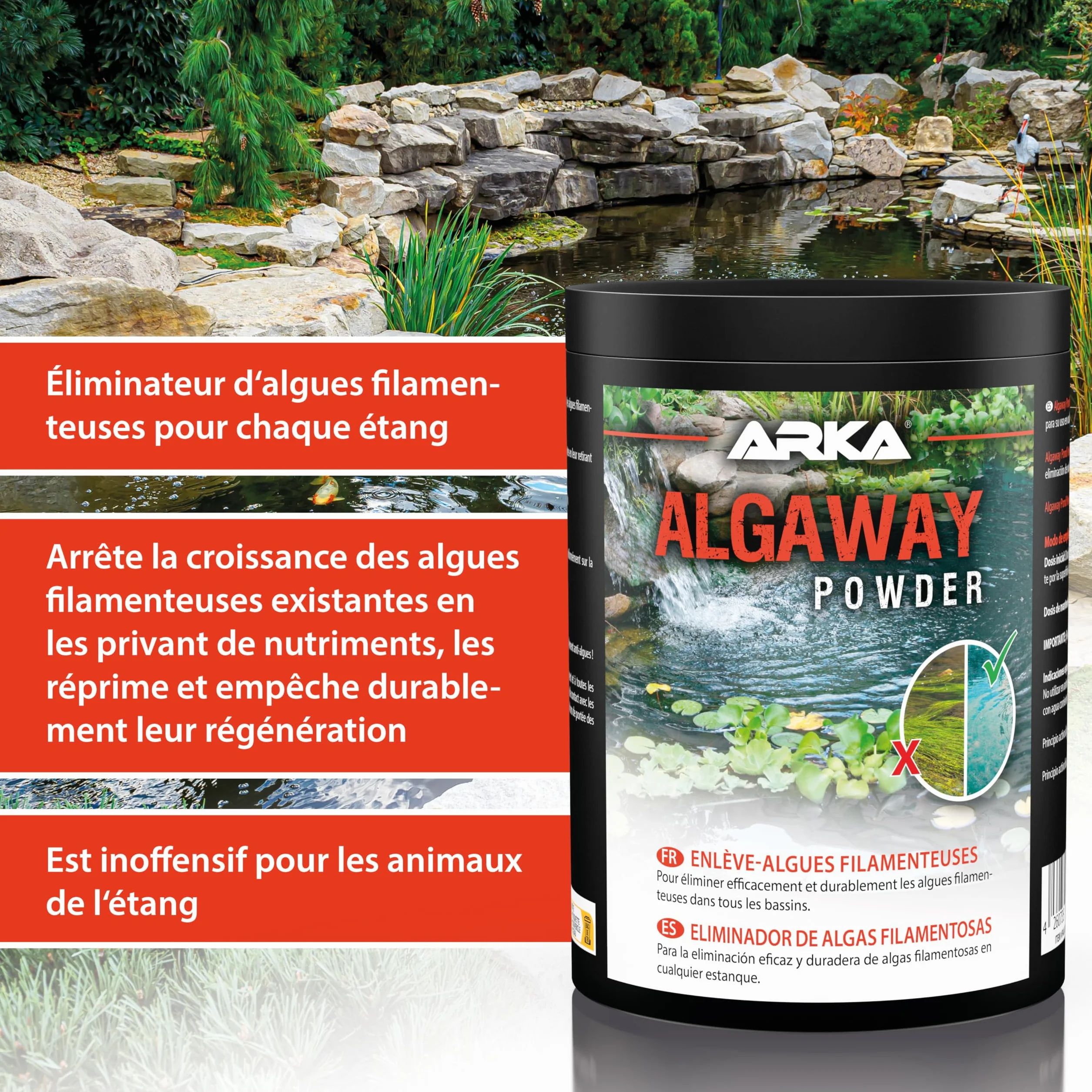 ARKA Pond Algaway Powder éliminateur d'algues - élimine rapidement et efficacement les algues dans n'importe quel étang