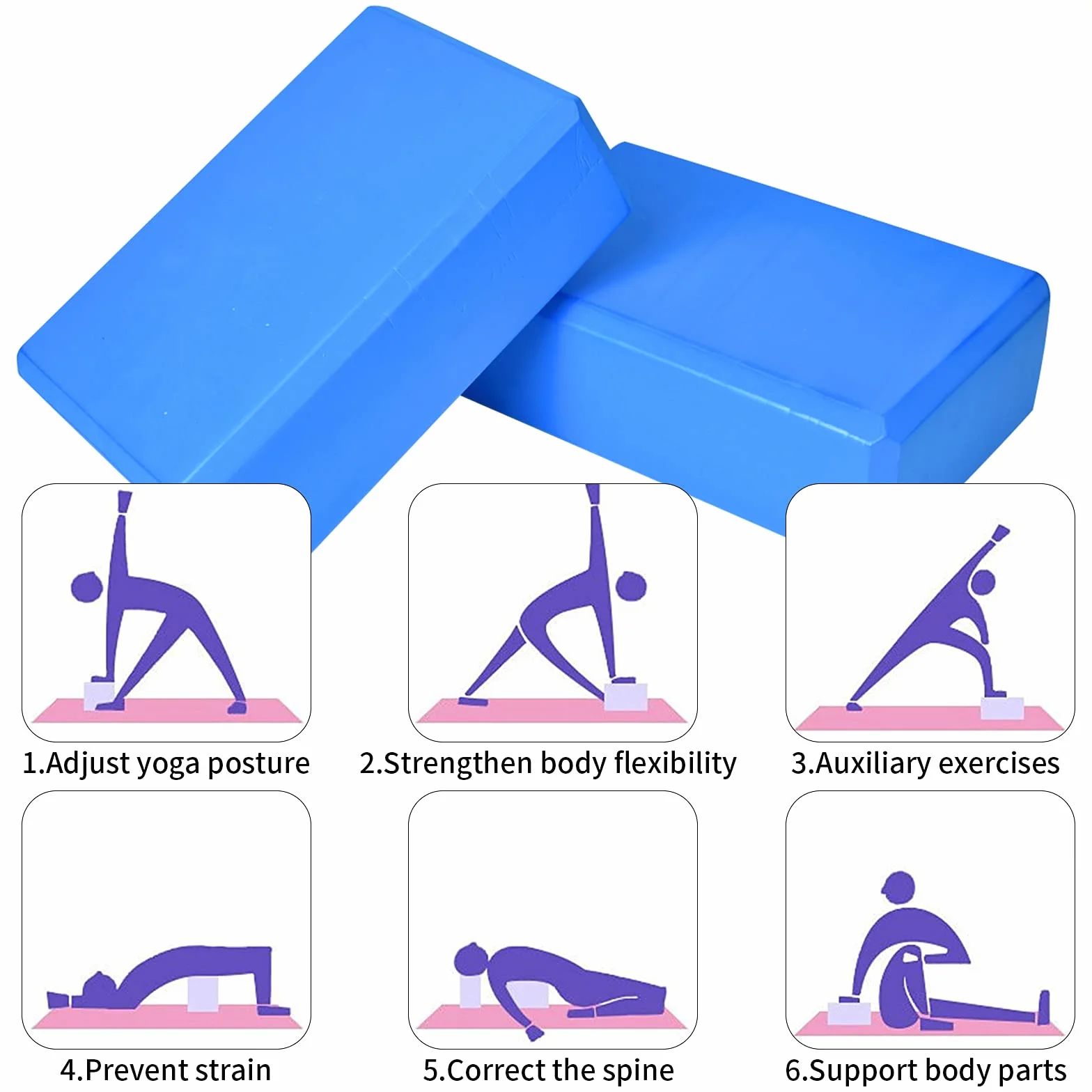 2 pcs Briques Yoga en Mousse EVA,Yoga Block avec Sangle de Yoga Antidérapant Bloc Yoga Brique Yoga Epais Yoga Accessoires Relaxation pour Yoga Exercices Relaxation Fitness,Pilates (Bleu)